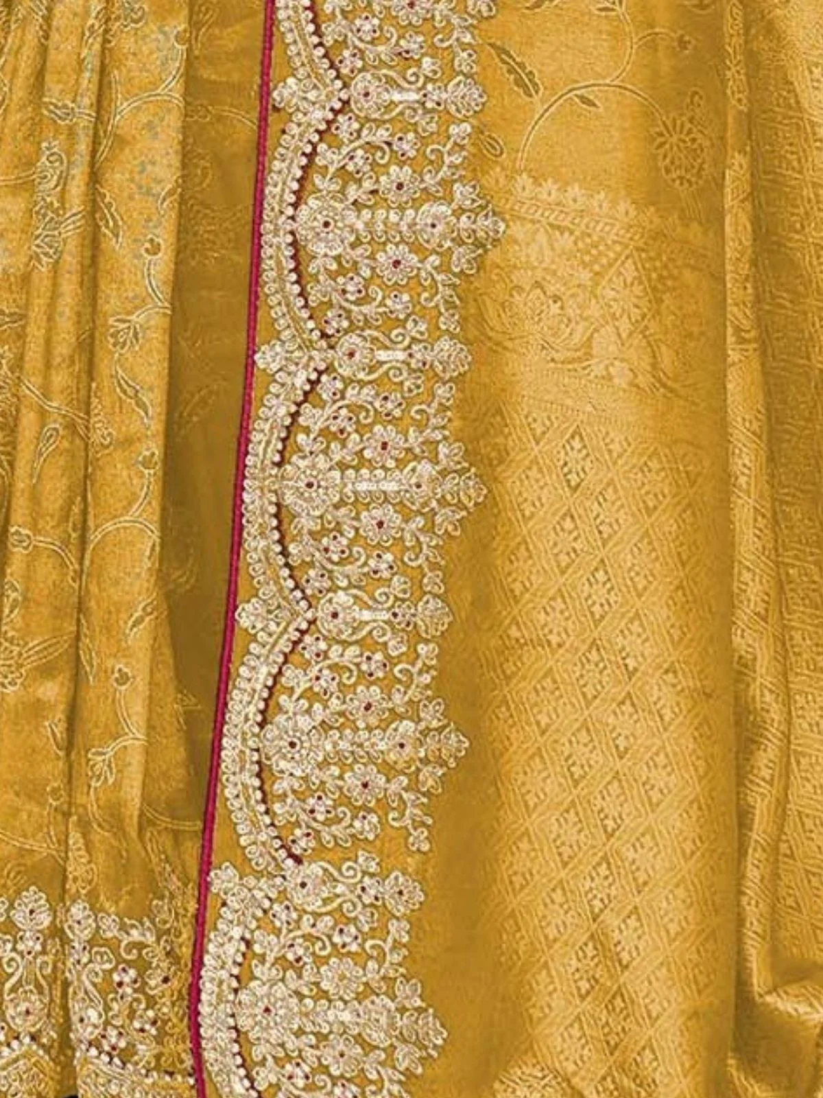 Odette Yellow Satin Embroidered Saree For Women - Image 3