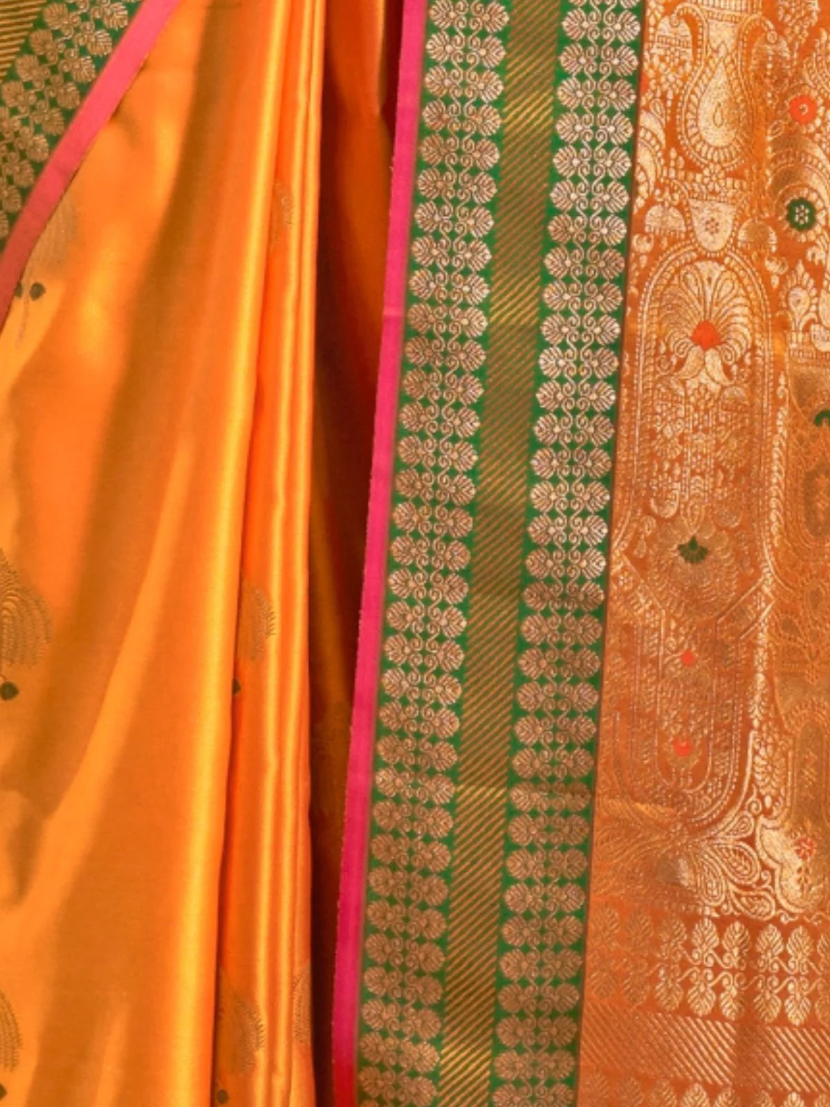 Odette Yellow Satin Woven Saree With Unstitched Blouse For Women - Image 3