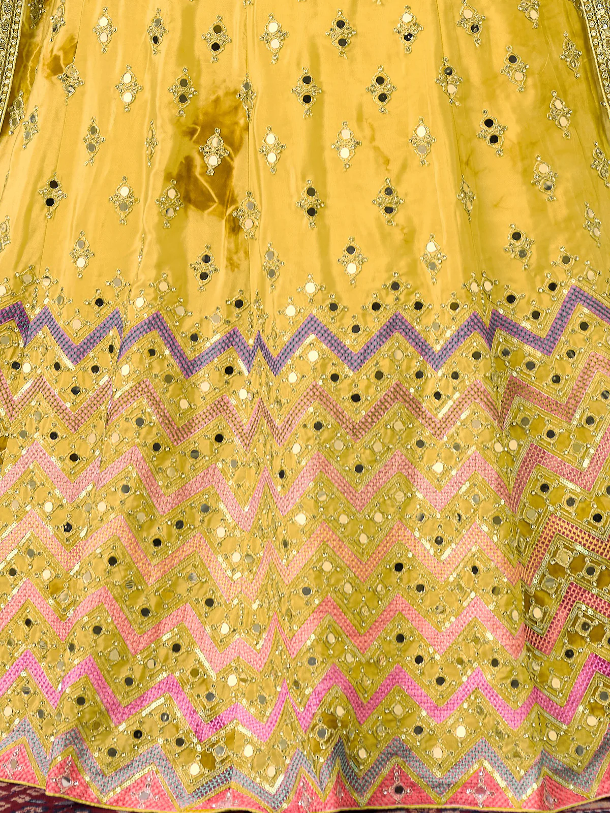Odette Yellow Shibori Crepe Embroidered Semi Stitched Lehenga With Unstitched Blouse for Women - Image 5