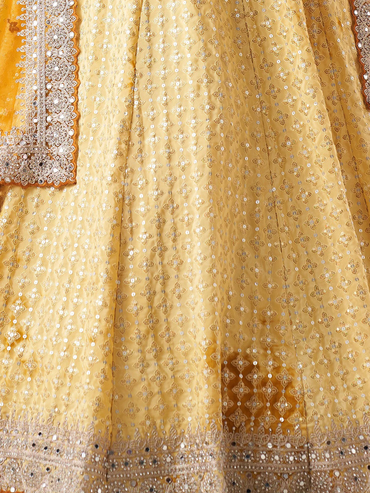 Odette Yellow Shibori Crepe Embroidered Semi Stitched Lehenga With Unstitched Blouse for Women - Image 5