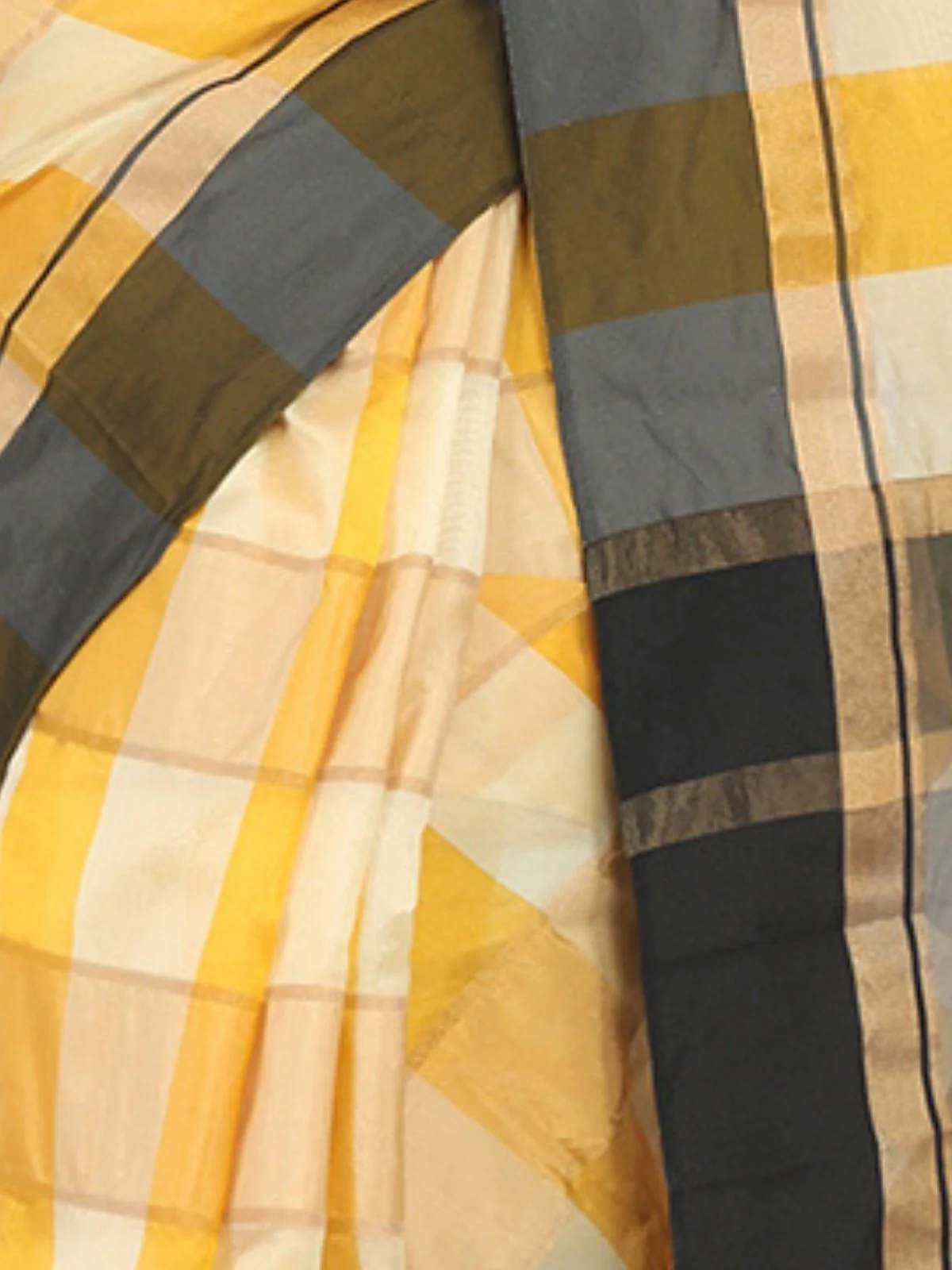 Odette Yellow Silk Blend Checked Saree For Women - Image 6
