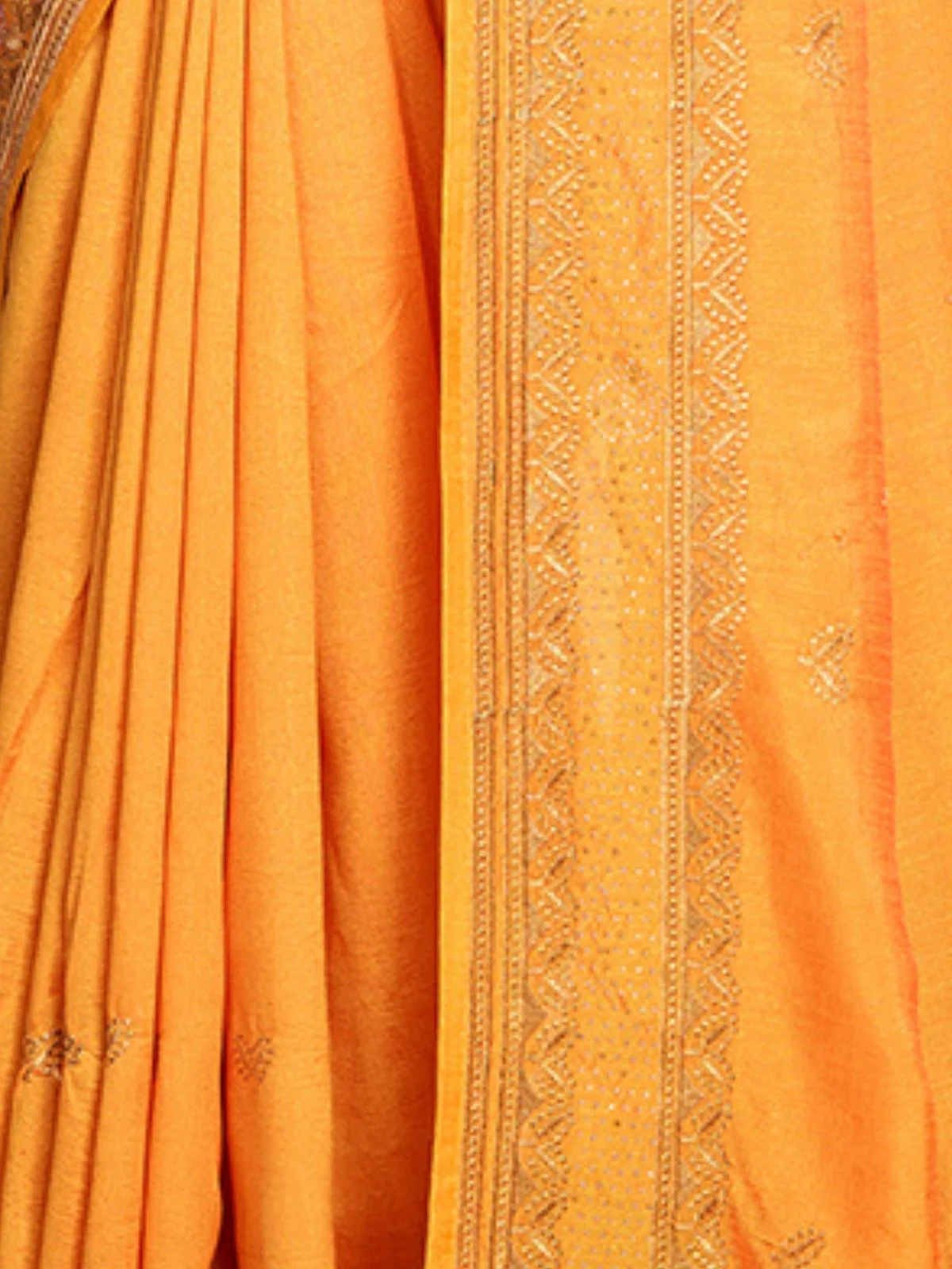 Odette Yellow Silk Blend Embroidered Saree With Unstitched Blouse For Women - Image 5