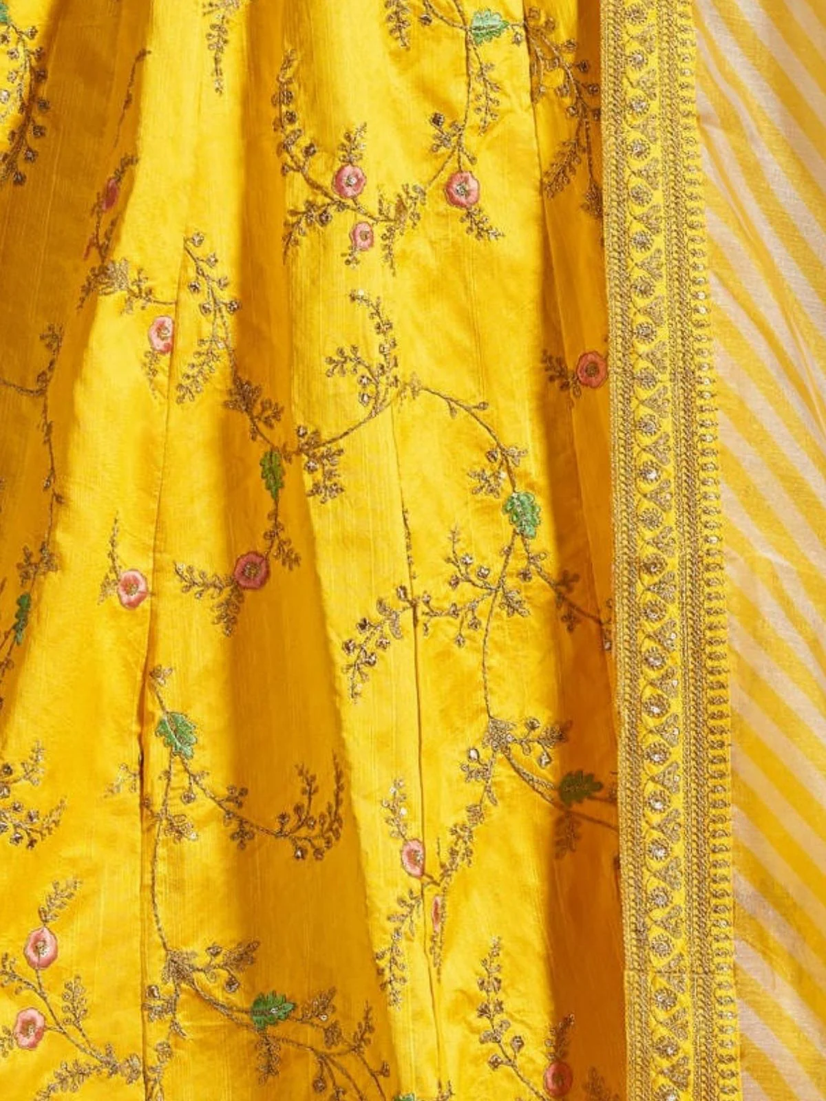 Odette Yellow Silk Blend Embroidered Semi Stitched Lehenga With Blouse For Women - Image 5