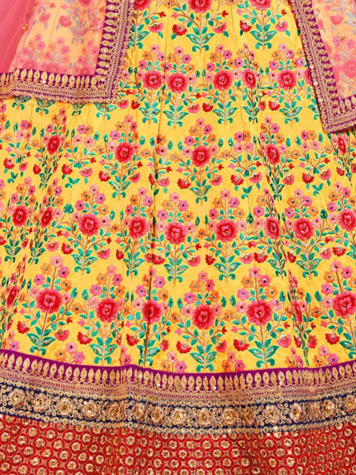 Odette Yellow Silk Blend Embroidered Semi Stitched Lehenga With Blouse For Women - Image 6