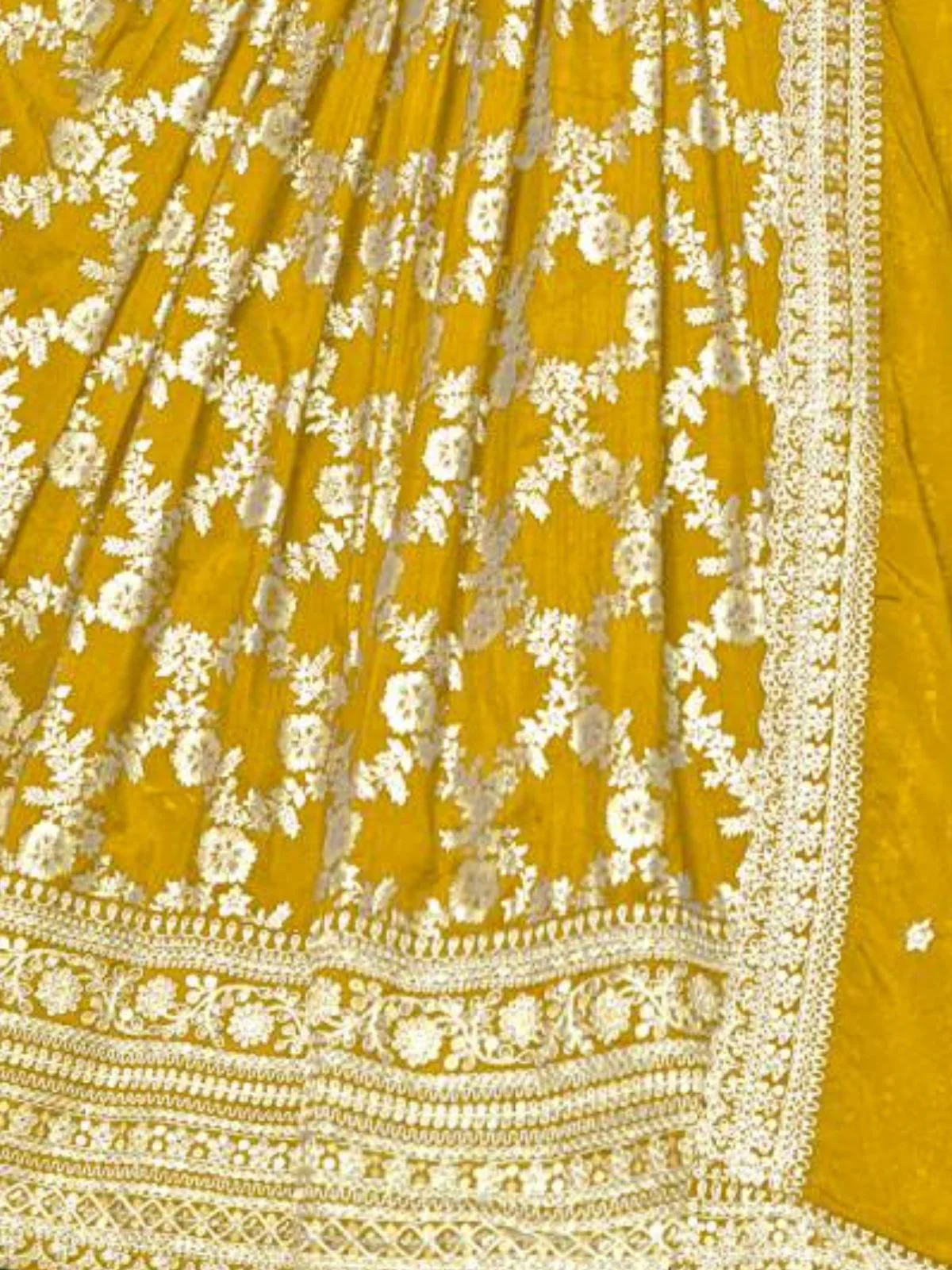 Odette Yellow Silk Blend Foil Print Gown For Women - Image 5