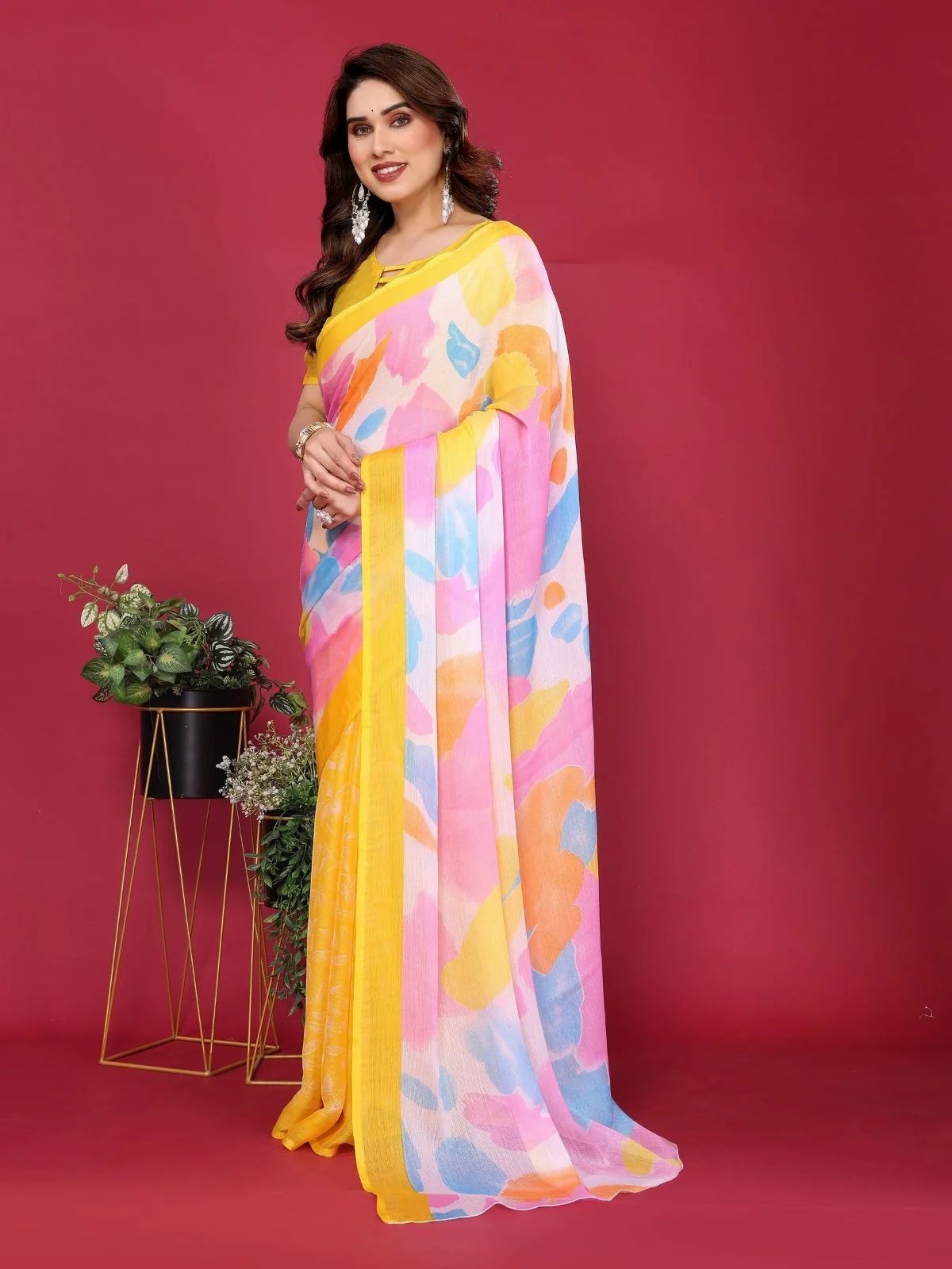 Odette Yellow Silk Blend Printed Saree For Women - Image 2