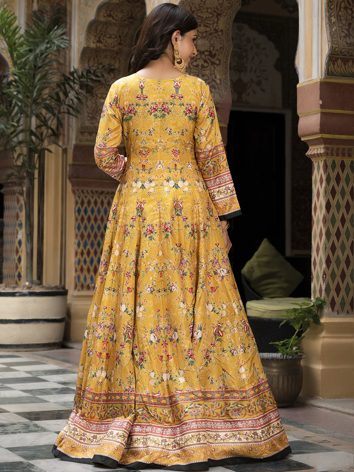 Odette Yellow Silk Stitched Gown with Dupatta For Women - Image 4