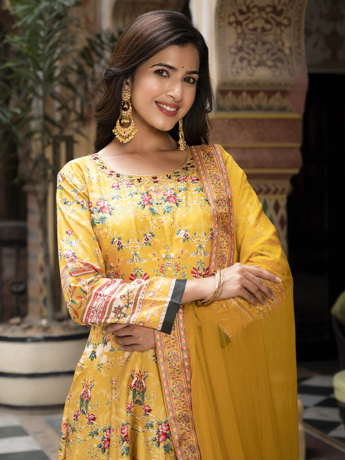 Odette Yellow Silk Stitched Gown with Dupatta For Women - Image 5