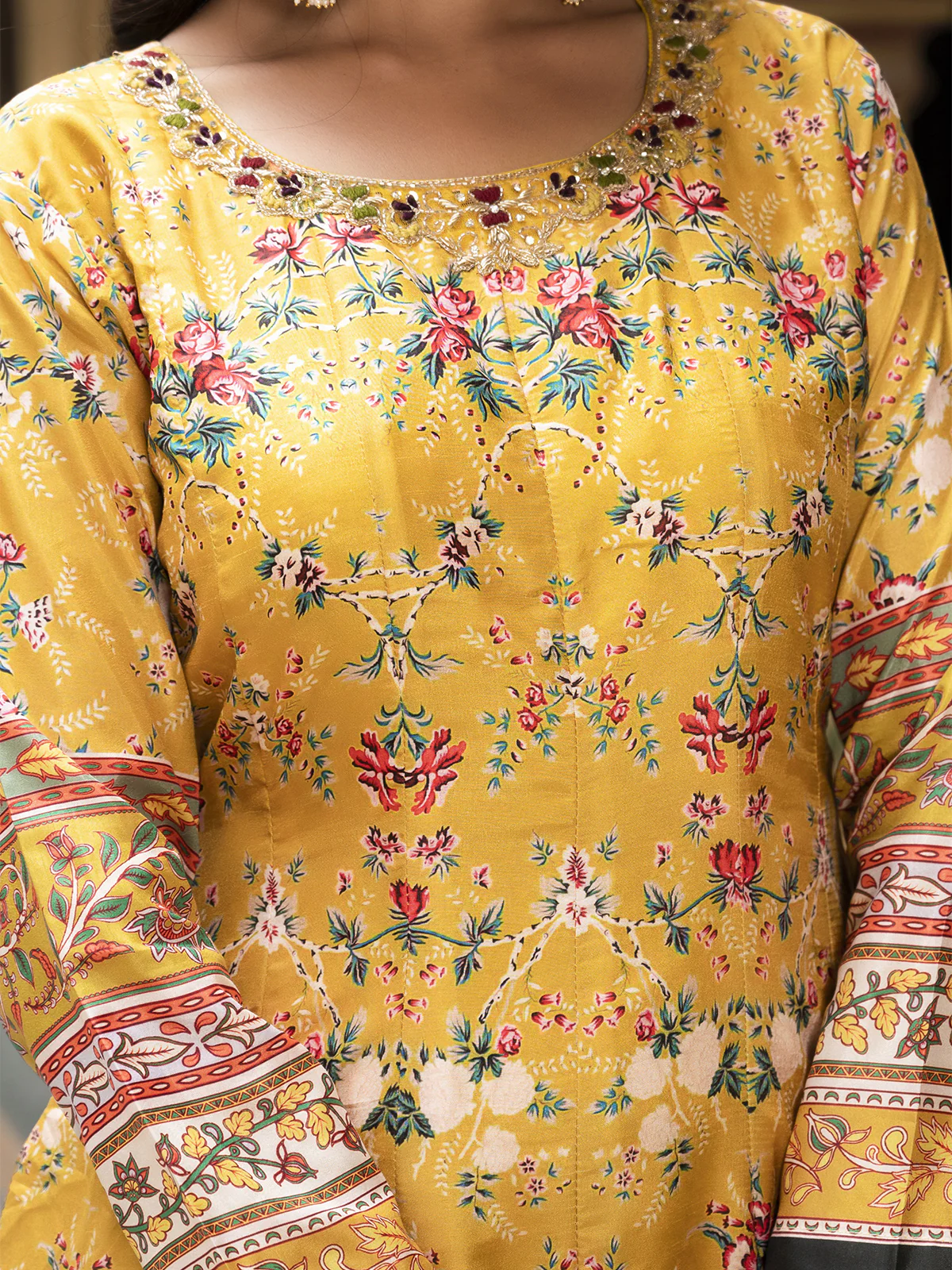 Odette Yellow Silk Stitched Gown with Dupatta For Women - Image 6