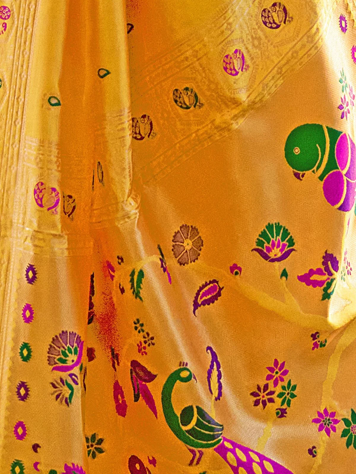 Odette Yellow Silk Woven Paithani Saree For Women - Image 5