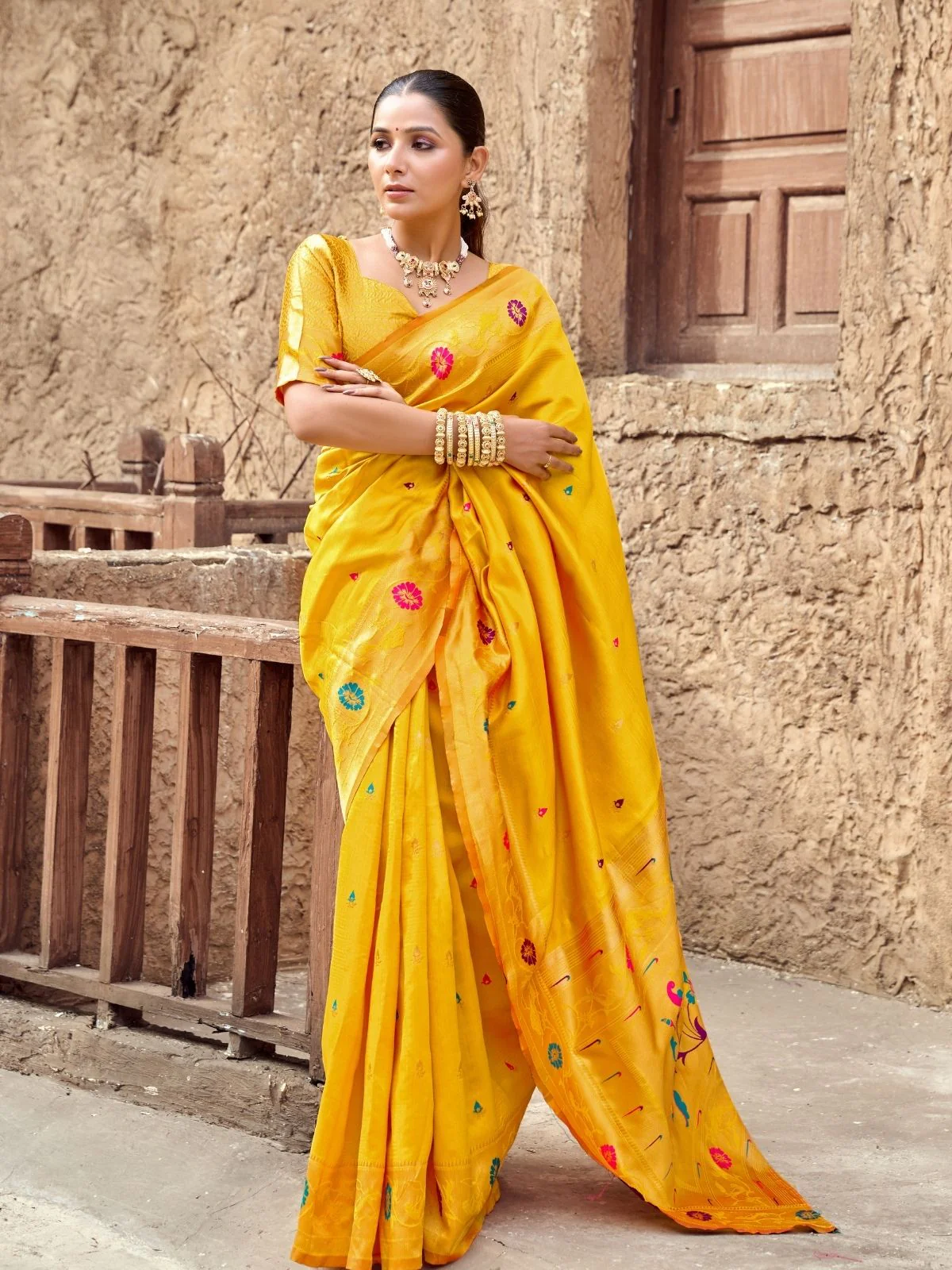 Odette Yellow Silk Woven Paithani Saree For Women