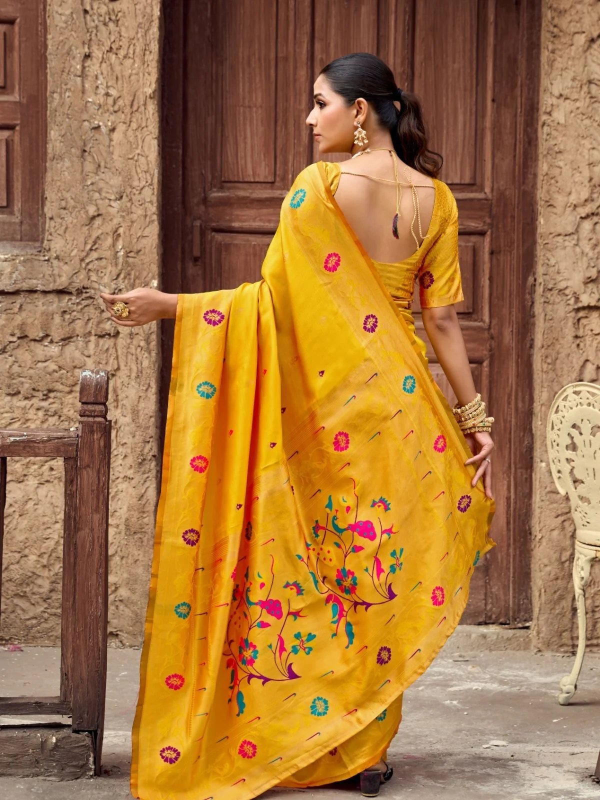 Odette Yellow Silk Woven Paithani Saree For Women - Image 3