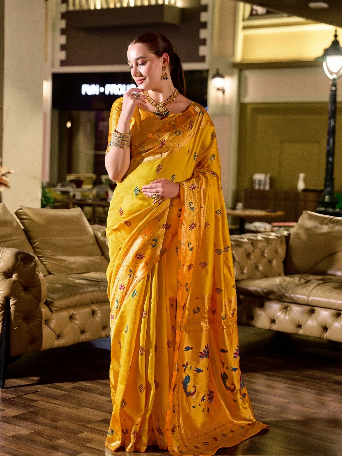 Odette Yellow Silk Woven Paithani Saree For Women