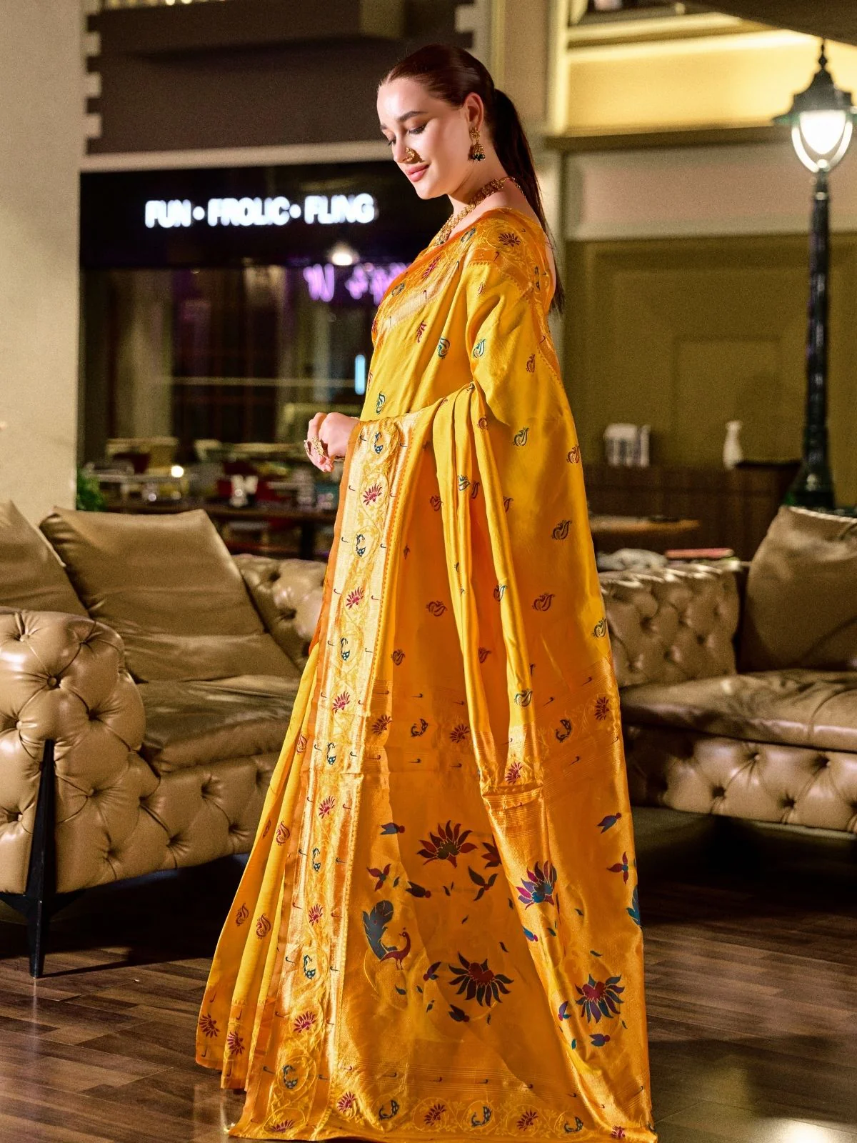 Odette Yellow Silk Woven Paithani Saree For Women - Image 2