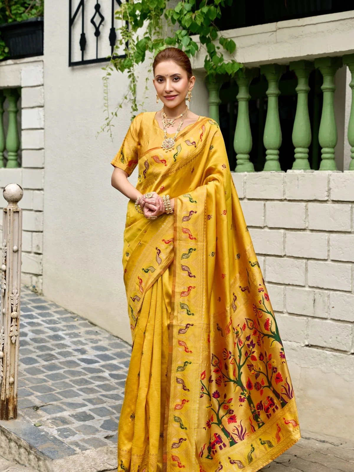 Odette Yellow Silk Woven Paithani Saree For Women