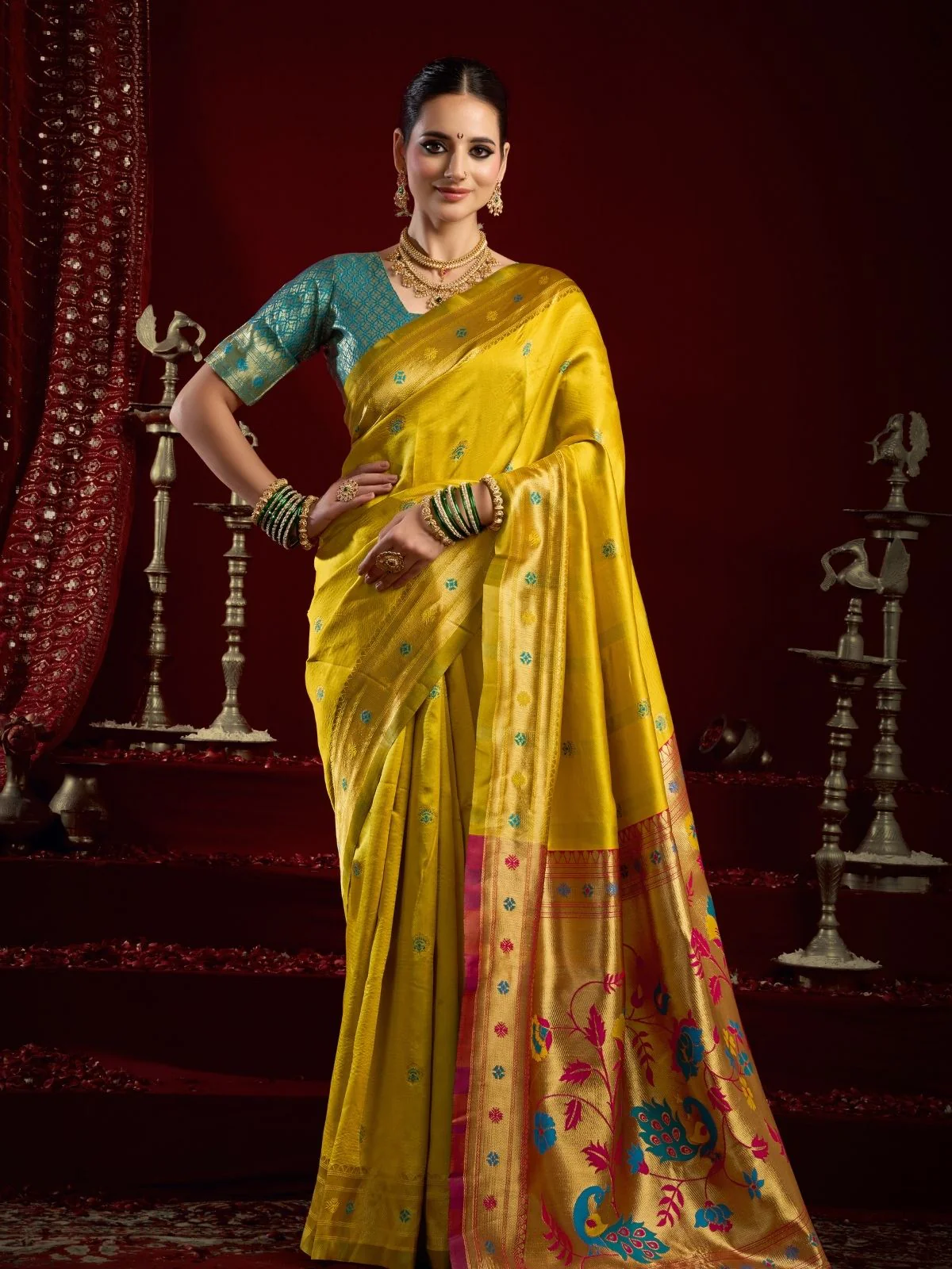 Odette Yellow Silk Woven Paithani Saree For Women