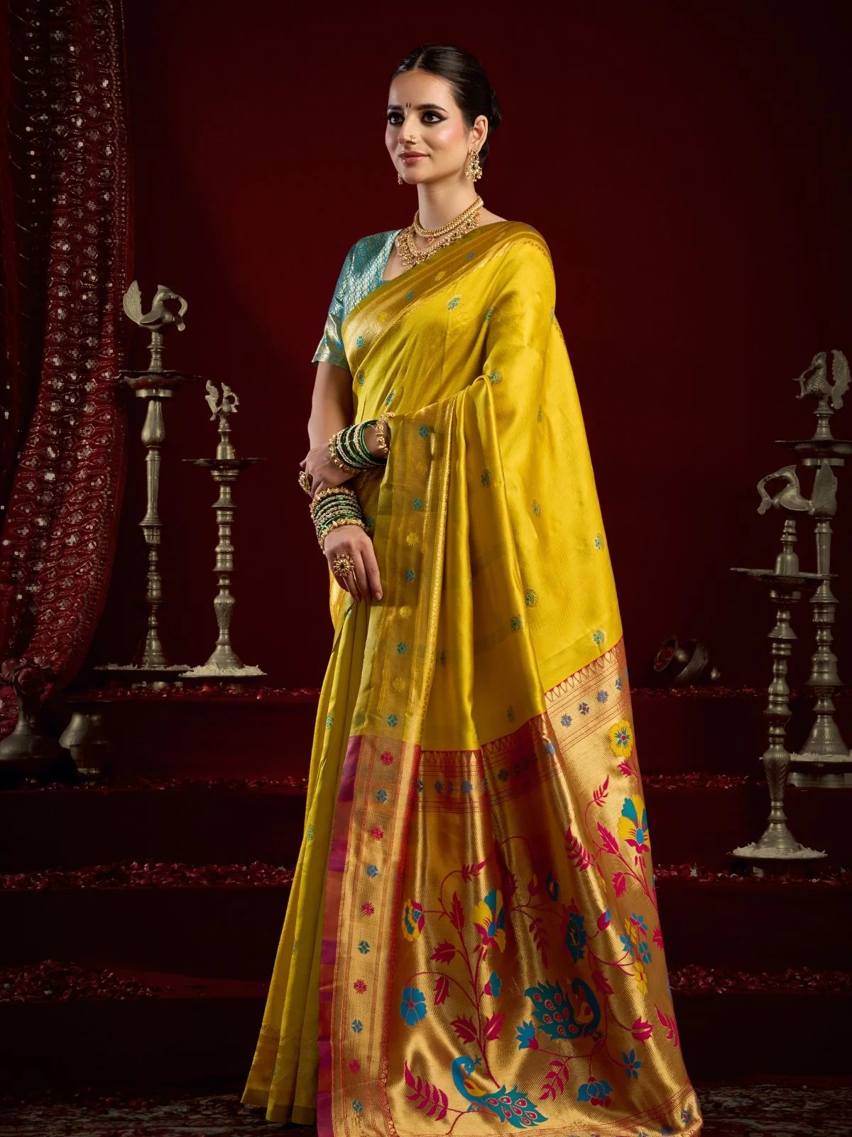 Odette Yellow Silk Woven Paithani Saree For Women - Image 2