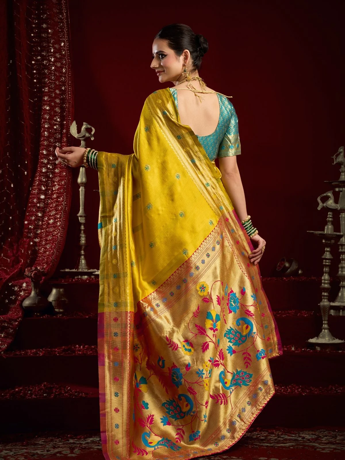 Odette Yellow Silk Woven Paithani Saree For Women - Image 4