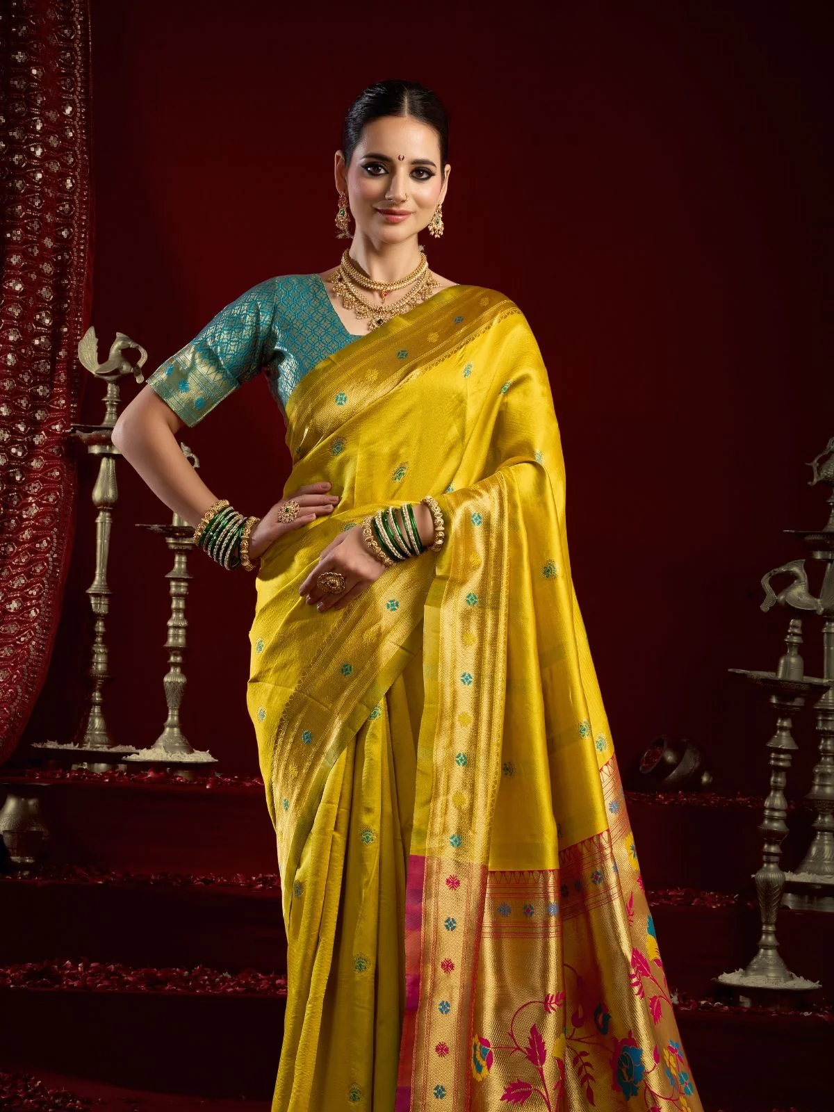 Odette Yellow Silk Woven Paithani Saree For Women - Image 5