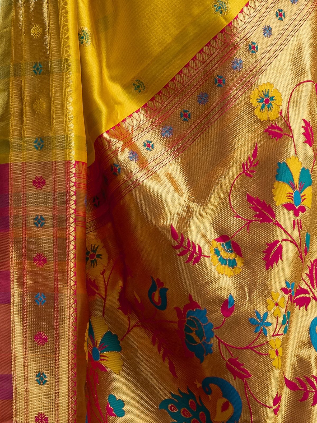 Odette Yellow Silk Woven Paithani Saree For Women - Image 6
