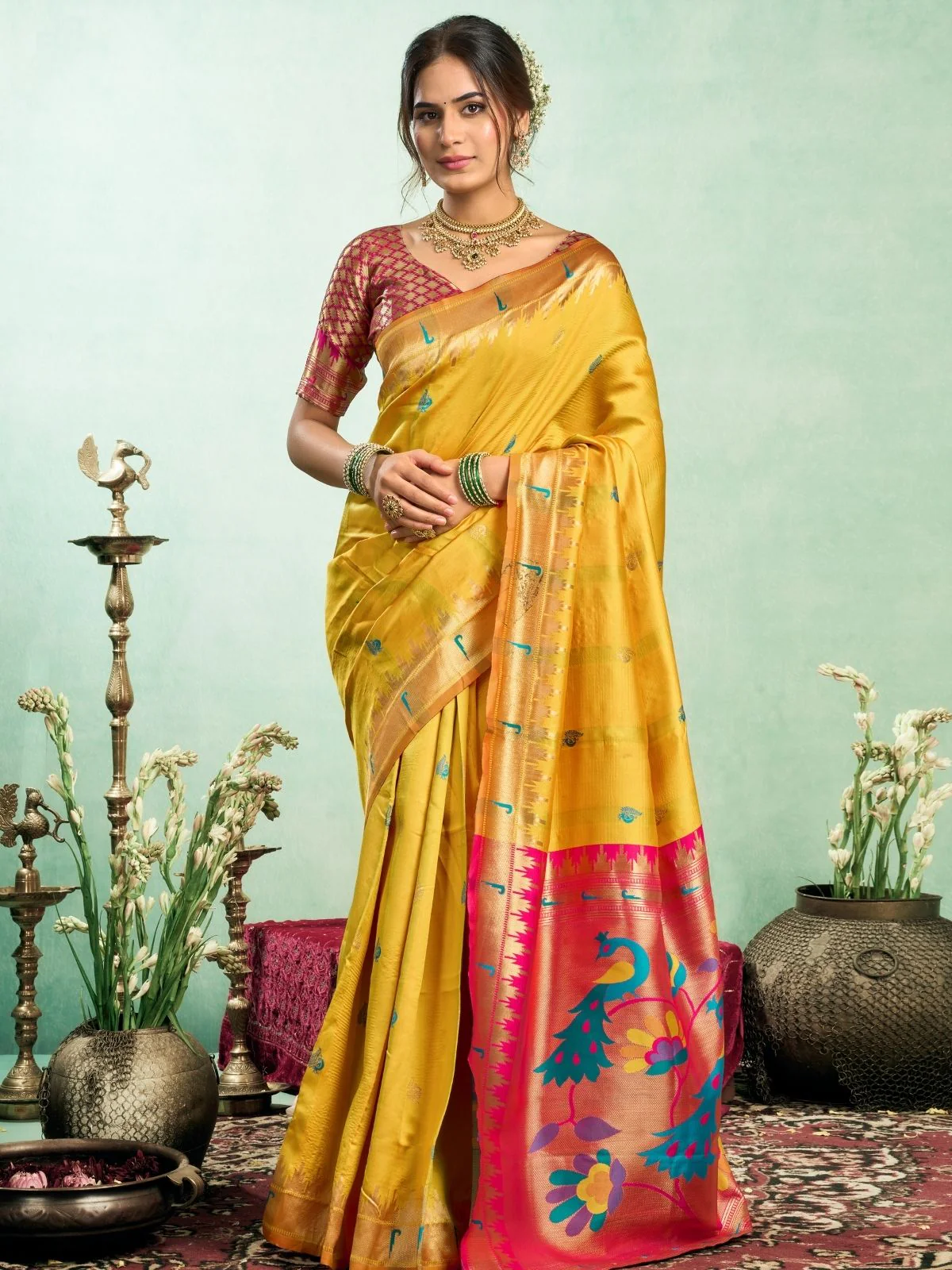 Odette Yellow Silk Woven Paithani Saree For Women