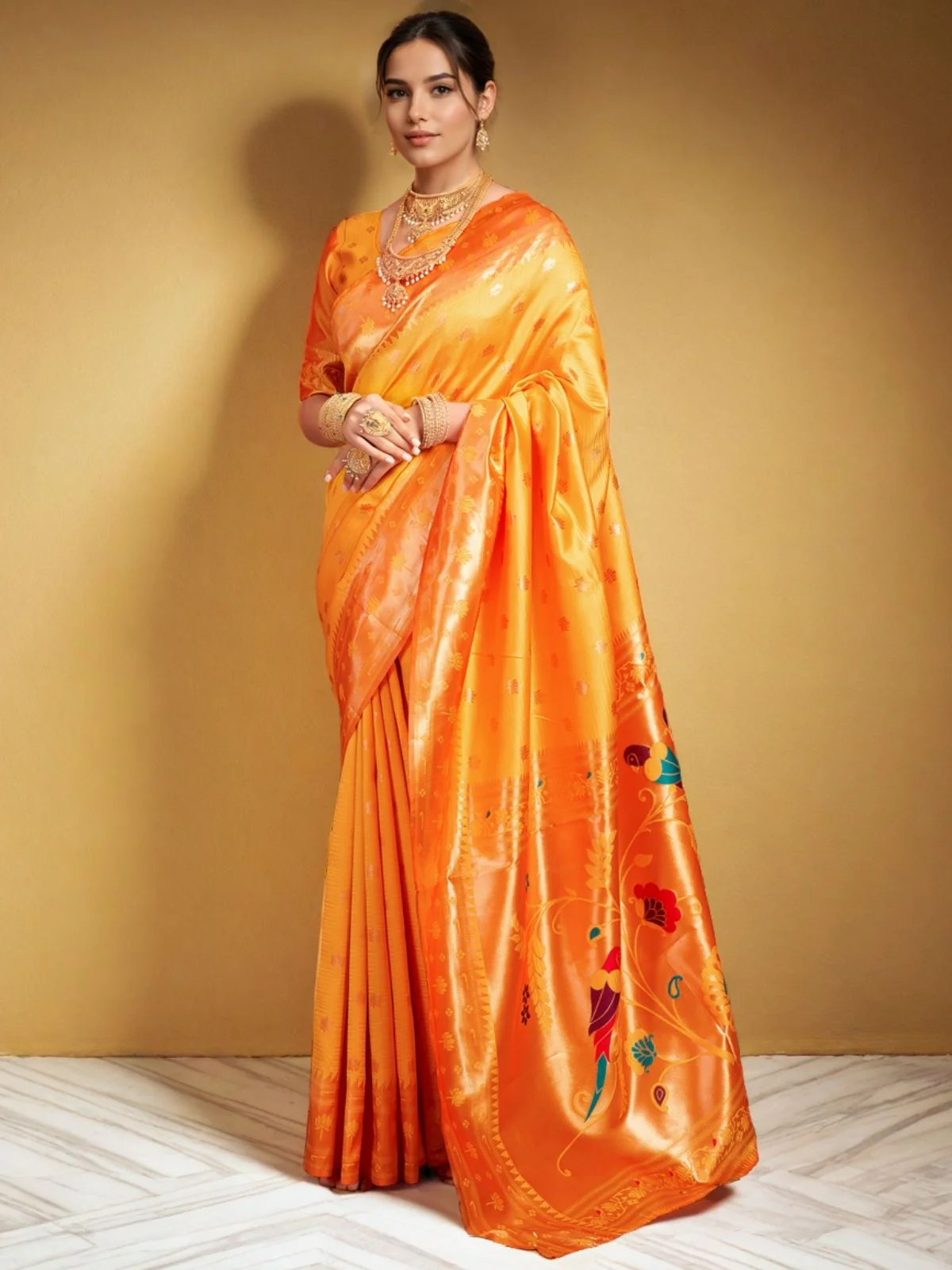 Odette Yellow Silk Woven Saree For Women