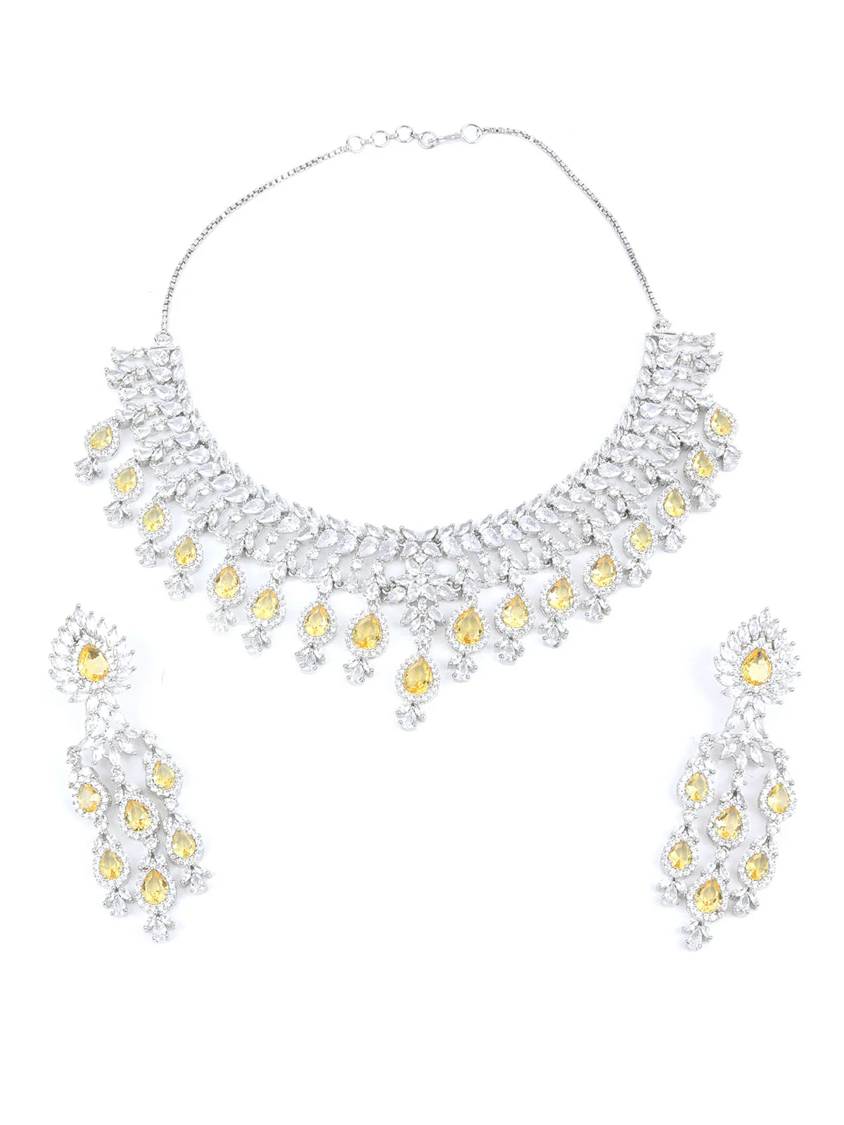 Odette Yellow & Silver Alloy Embellished Jewellery Set For Women - Image 3