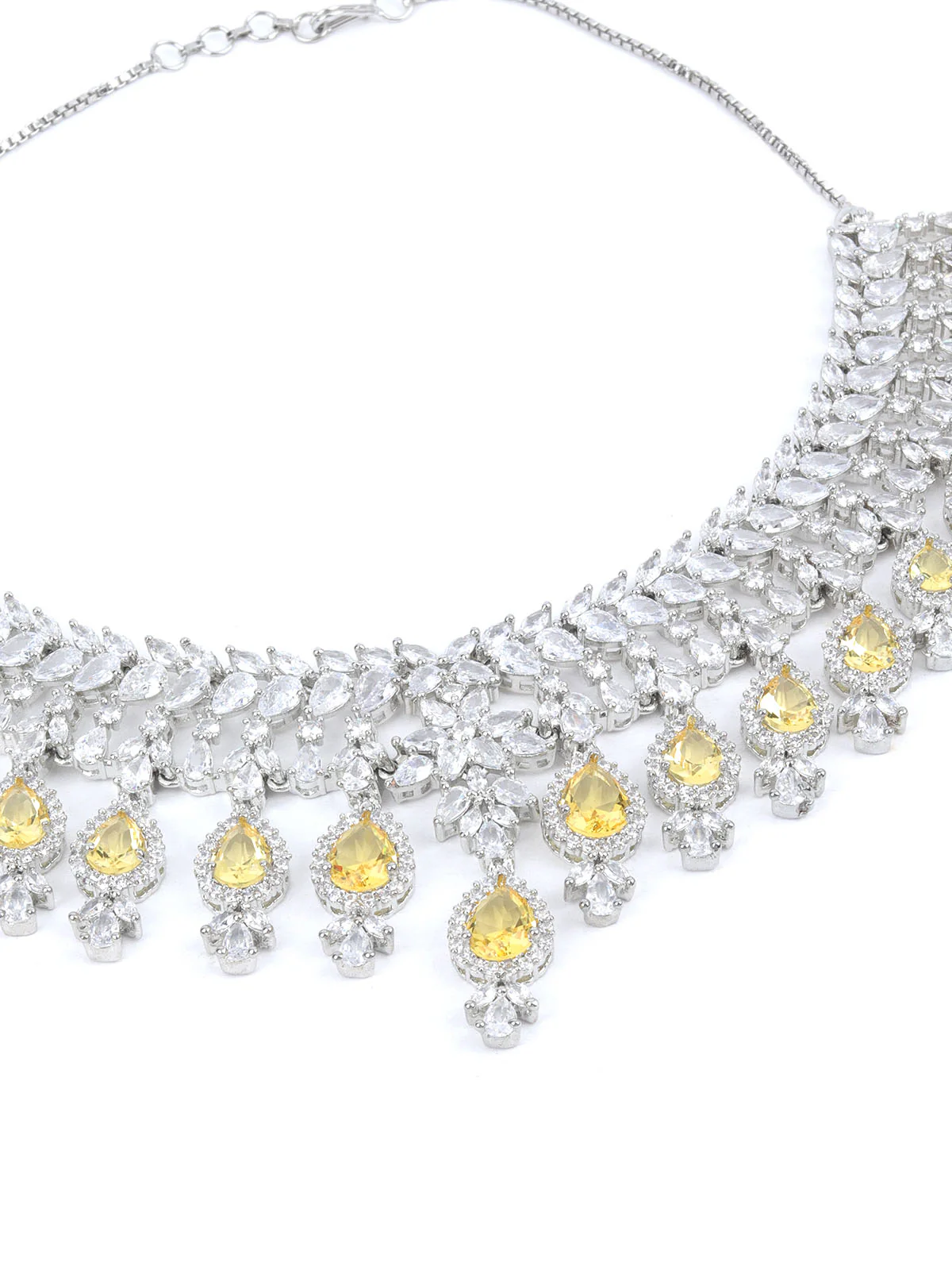 Odette Yellow & Silver Alloy Embellished Jewellery Set For Women - Image 5