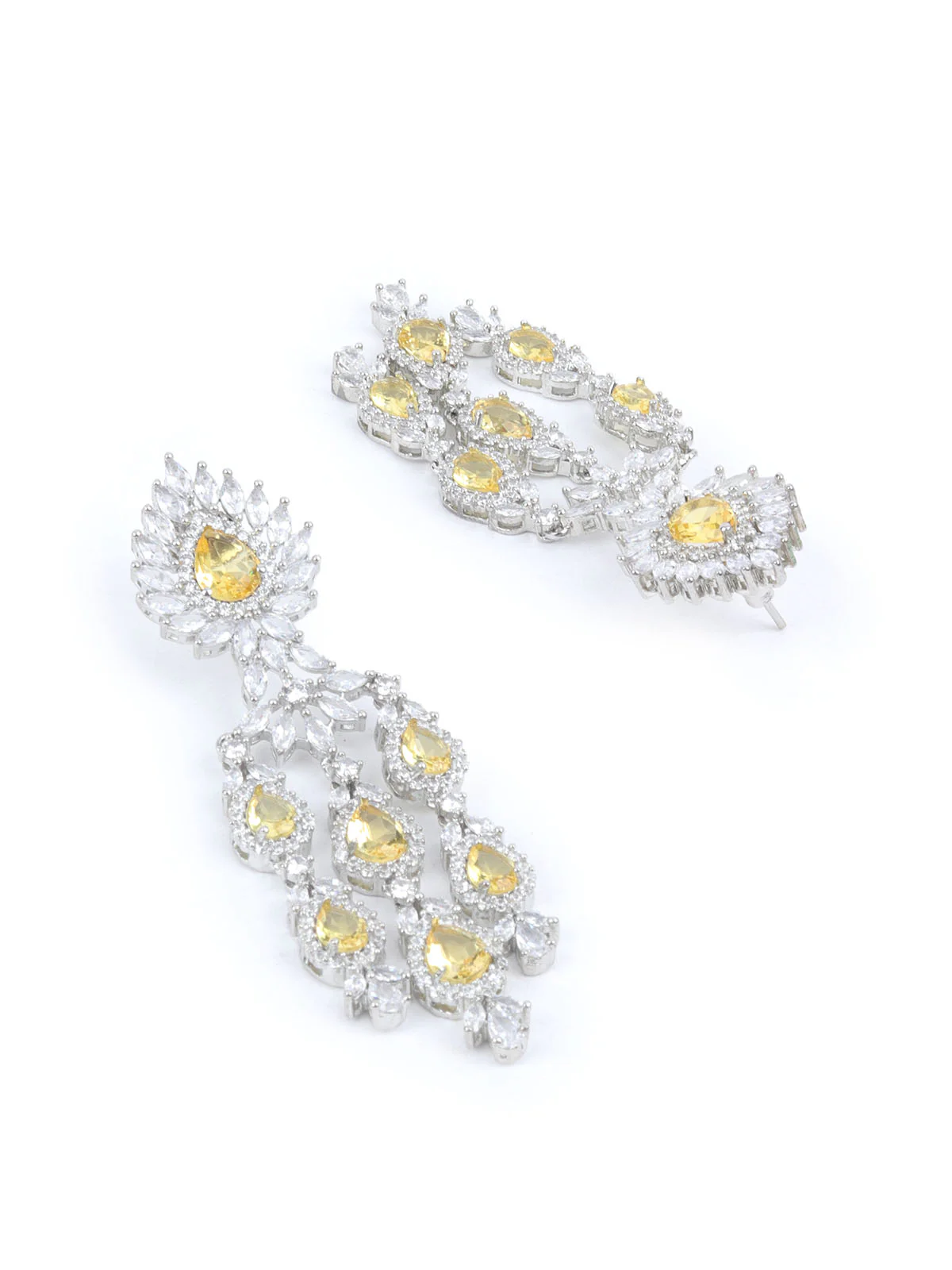 Odette Yellow & Silver Alloy Embellished Jewellery Set For Women - Image 6