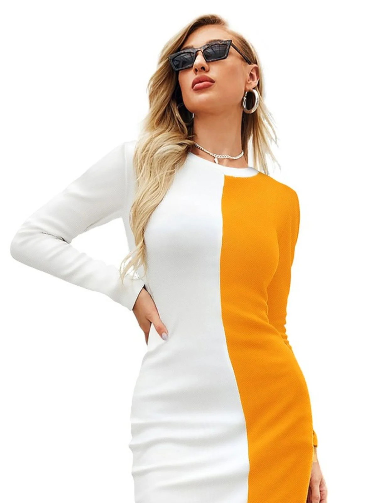 Odette Yellow Bodycon Knit Fabric Dress For Women - Image 5