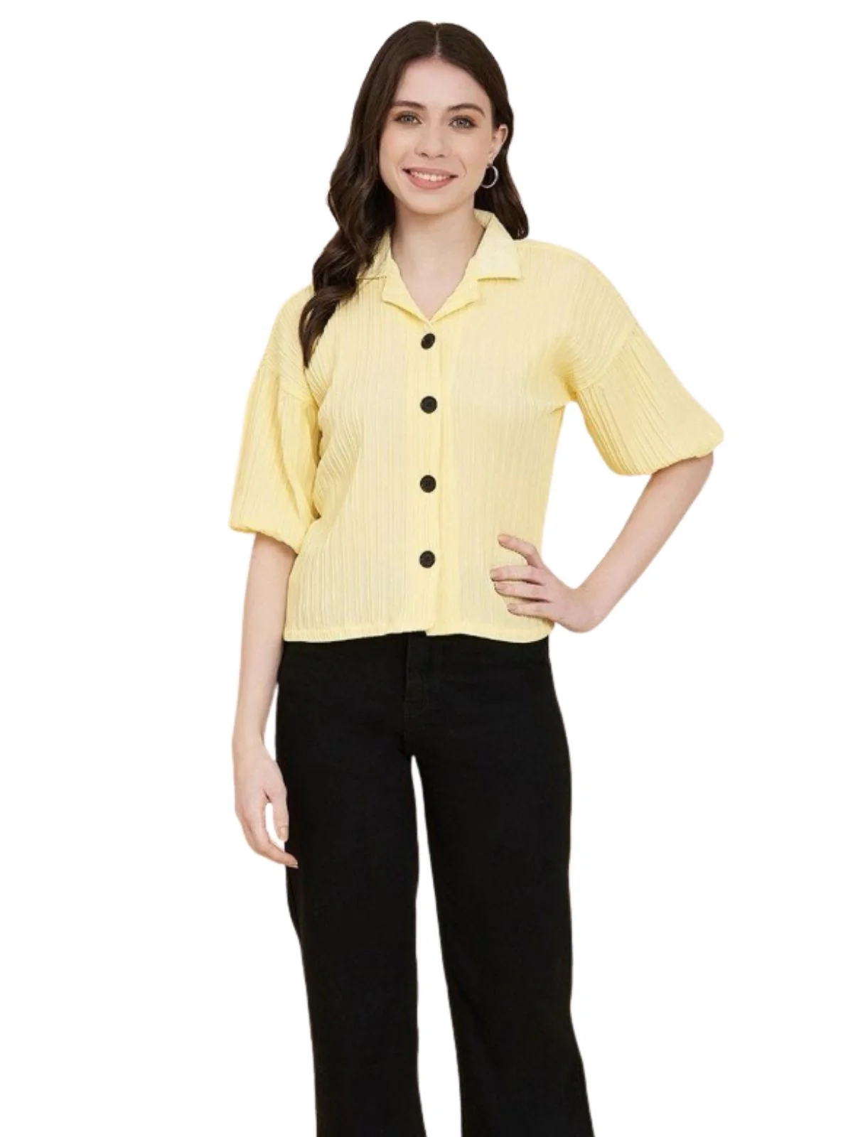 Odette Yellow Sugarcane Solid Shirt For Women - Image 4