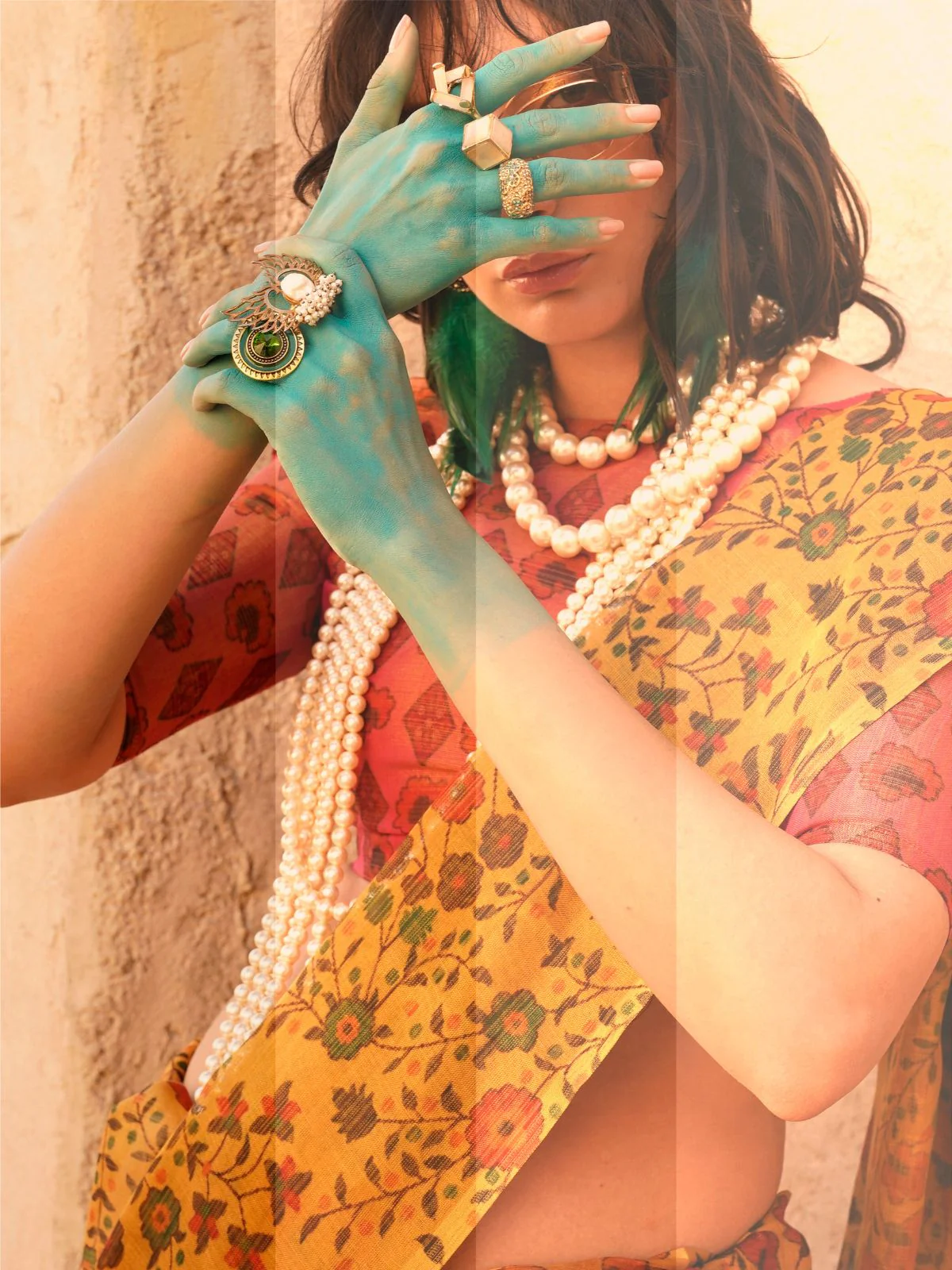 Odette Yellow Tissue Printed Saree With Unstitched Blouse For Women - Image 2