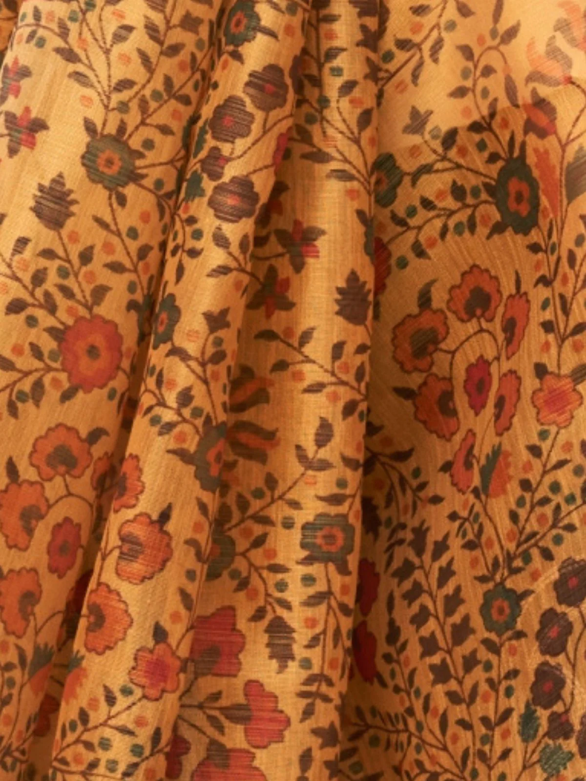 Odette Yellow Tissue Printed Saree With Unstitched Blouse For Women - Image 3