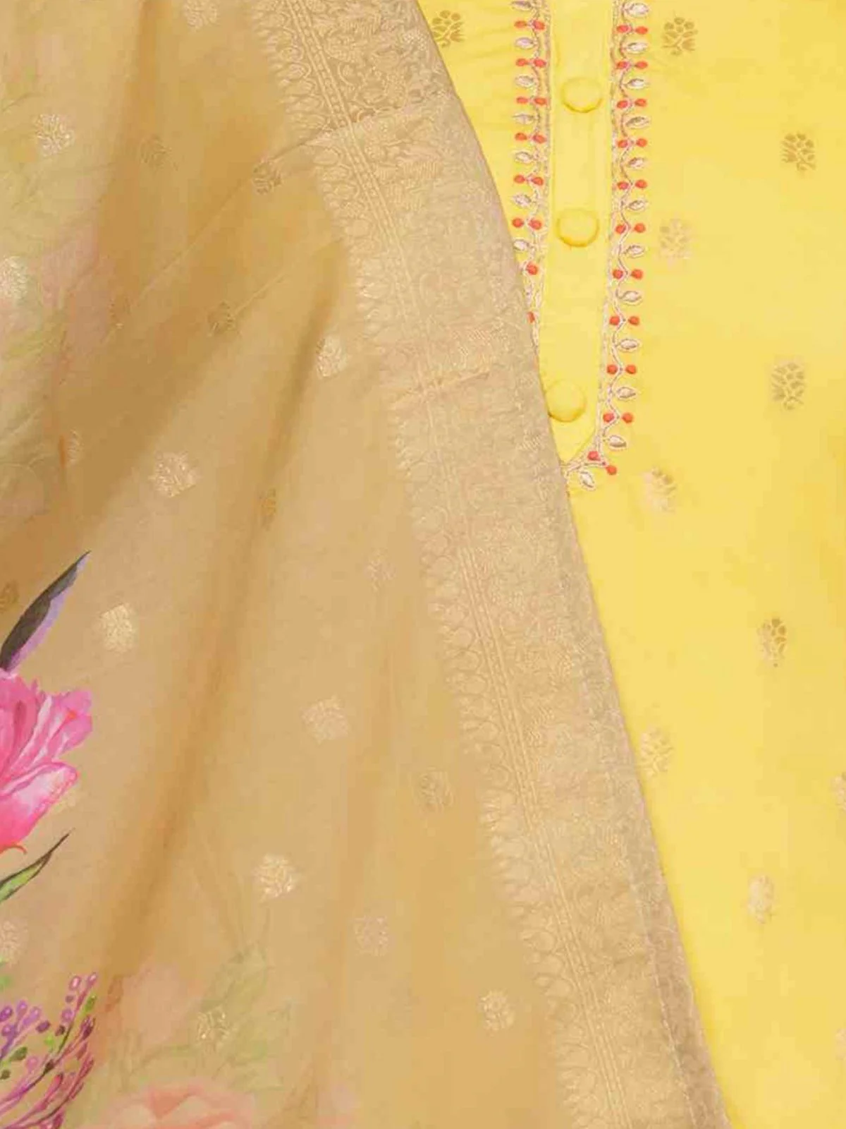 Odette Yellow Viscose Embroidered Stitched Kurta Set For Women - Image 6
