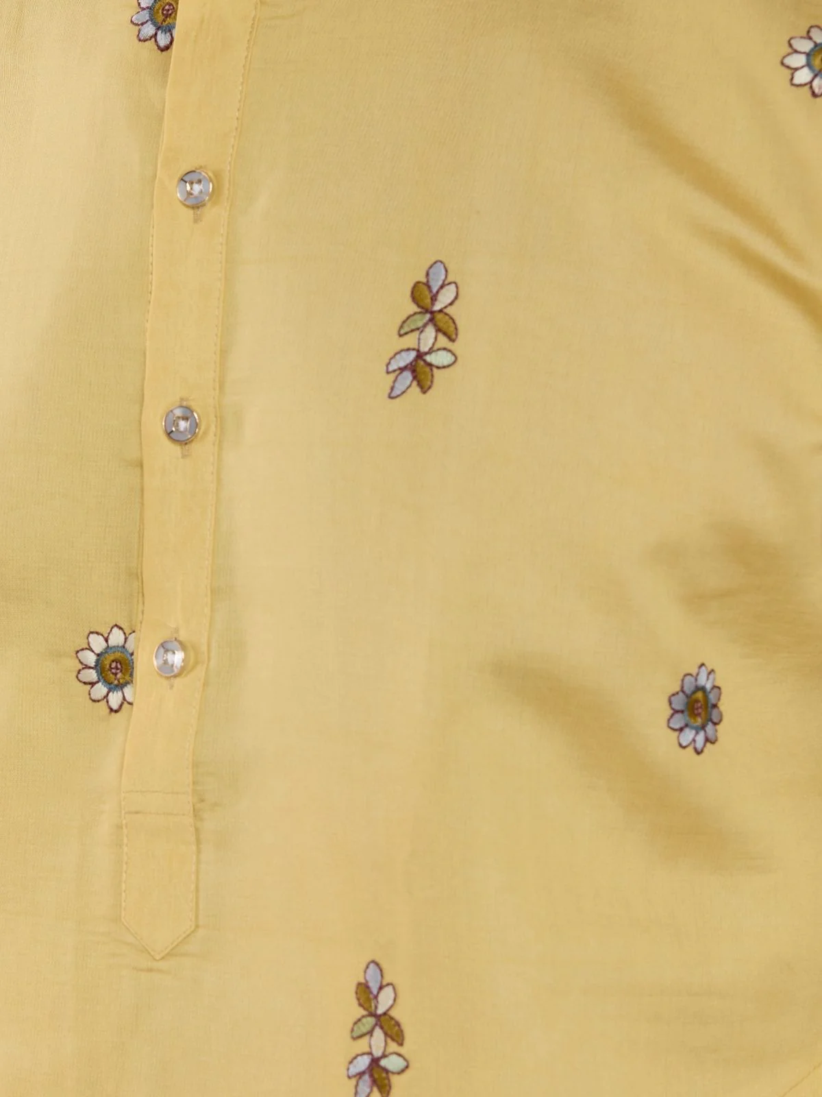 Odette Yellow Viscose Silk Embroidered Stitched Kurta For Men - Image 7