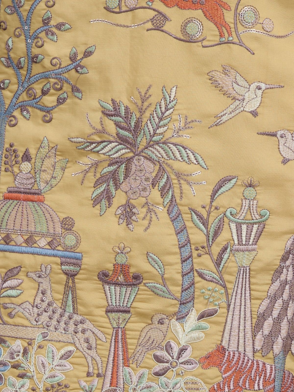 Odette Yellow Viscose Silk Embroidered Stitched Kurta For Men - Image 6
