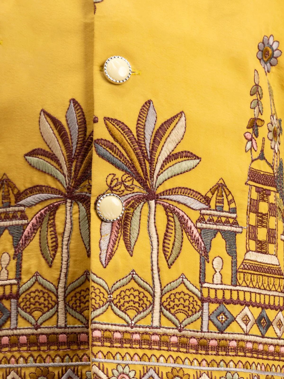 Odette Yellow Viscose Silk Embroidered Stitched Kurta Set For Kids - Image 5