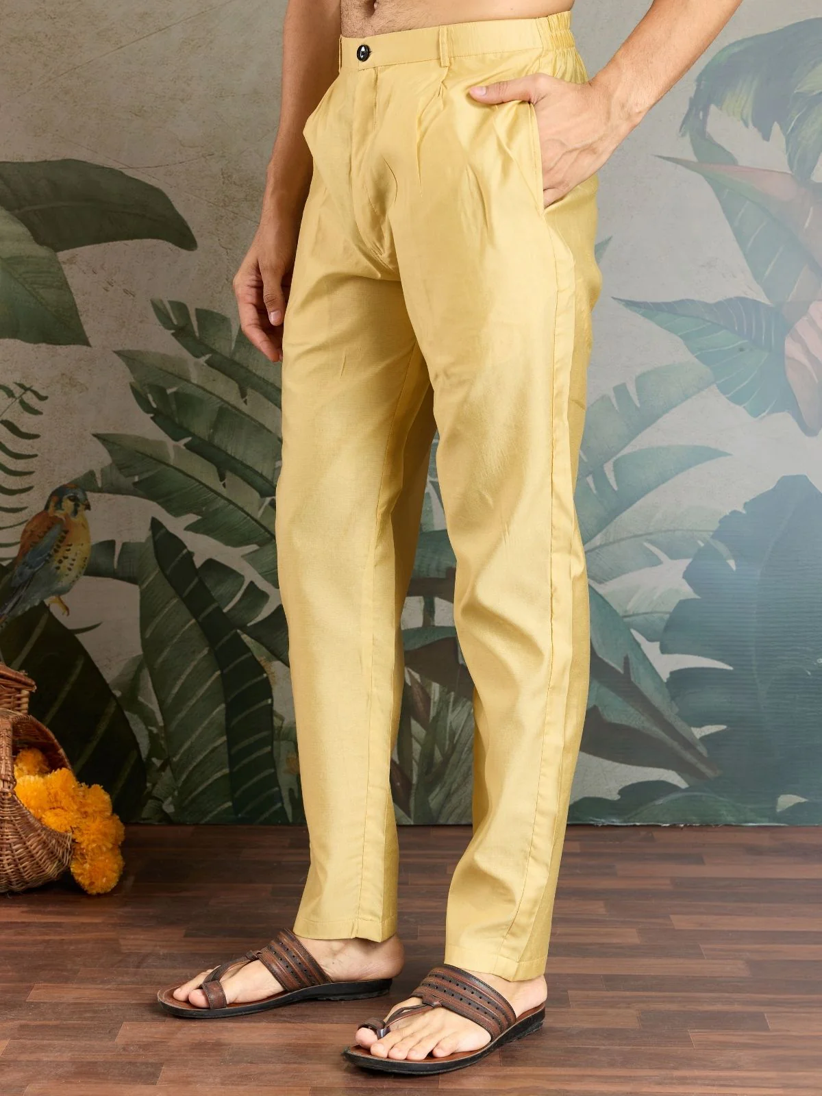 Odette Yellow Viscose Silk Embroidered Stitched Kurta Set For Men - Image 7