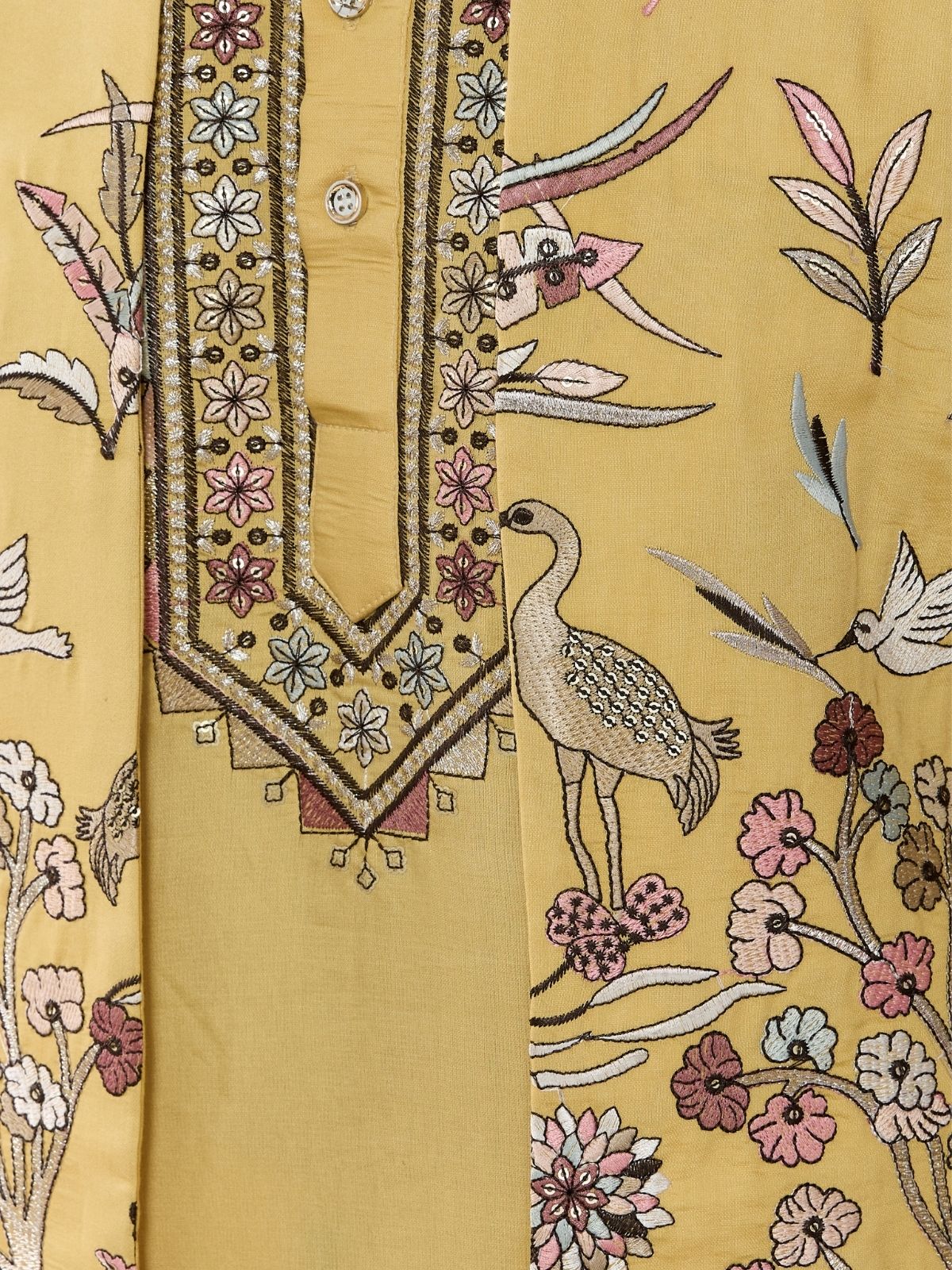 Odette Yellow Viscose Silk Embroidered Stitched Kurta Set For Men - Image 8