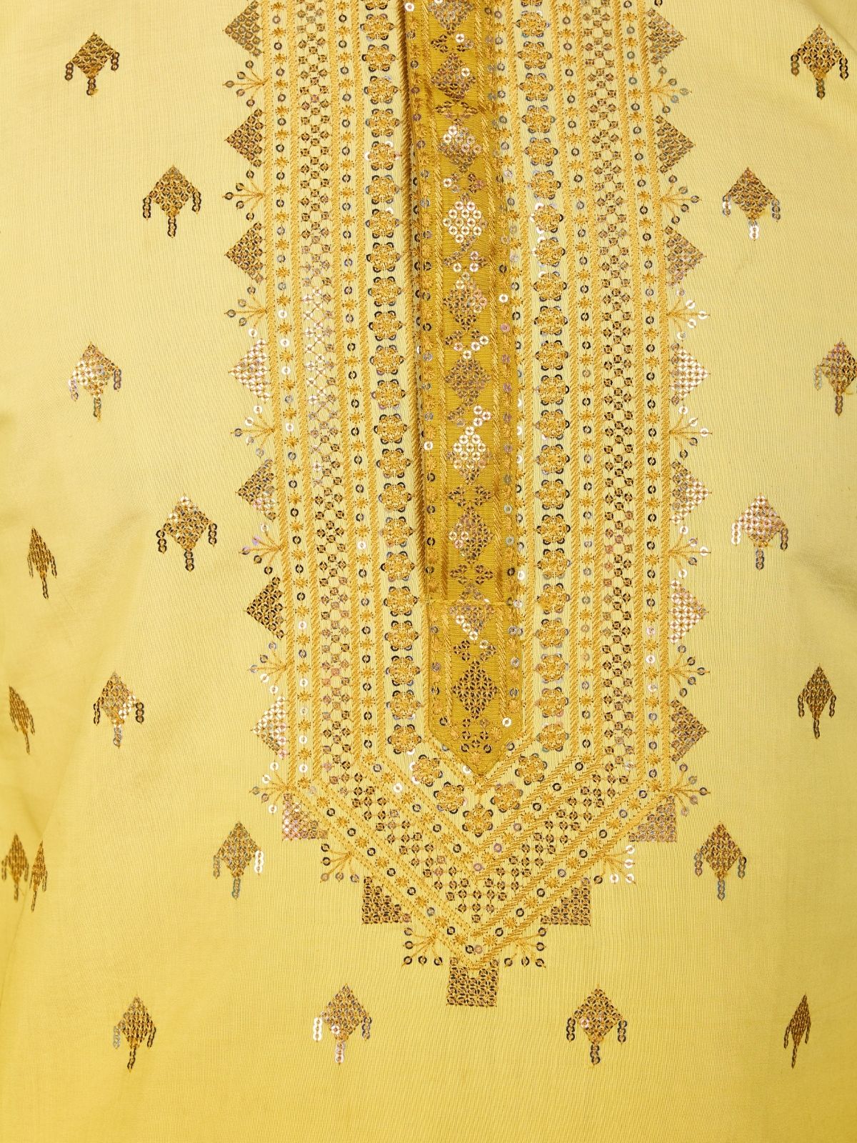 Odette Yellow Viscose Silk Sequins Stitched Kurta For Men - Image 6