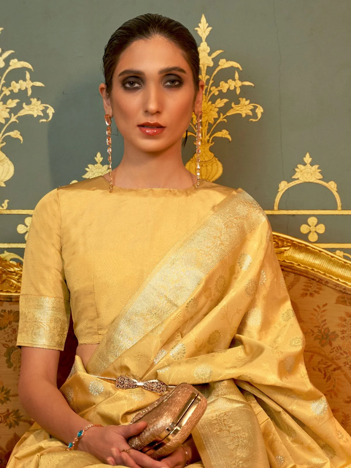 Odette Yellow Woven Design Silk Blend Saree With Unstitched Blouse For Women - Image 2