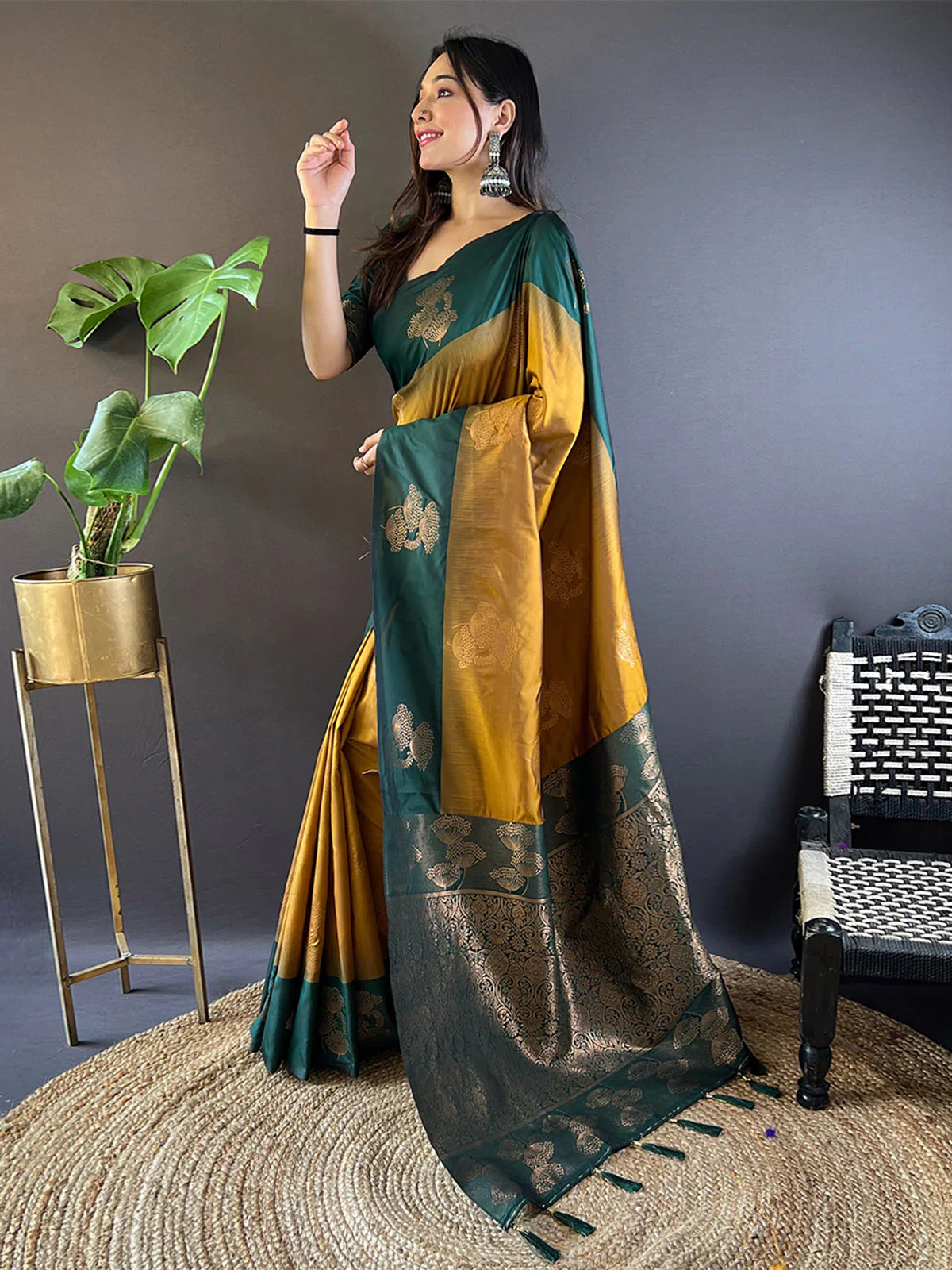 Odette Yellow Woven Design Soft Silk Saree With Unstitched Blouse For Women - Image 2