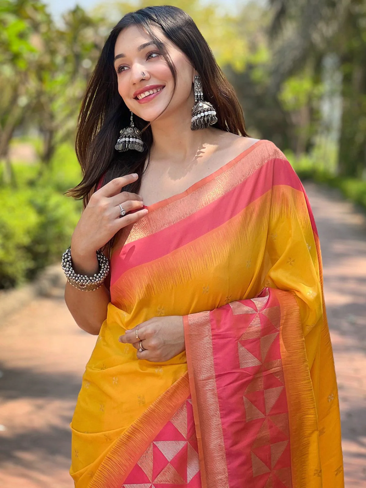 Odette Yellow Woven Design Soft Silk Saree With Unstitched Blouse For Women - Image 3