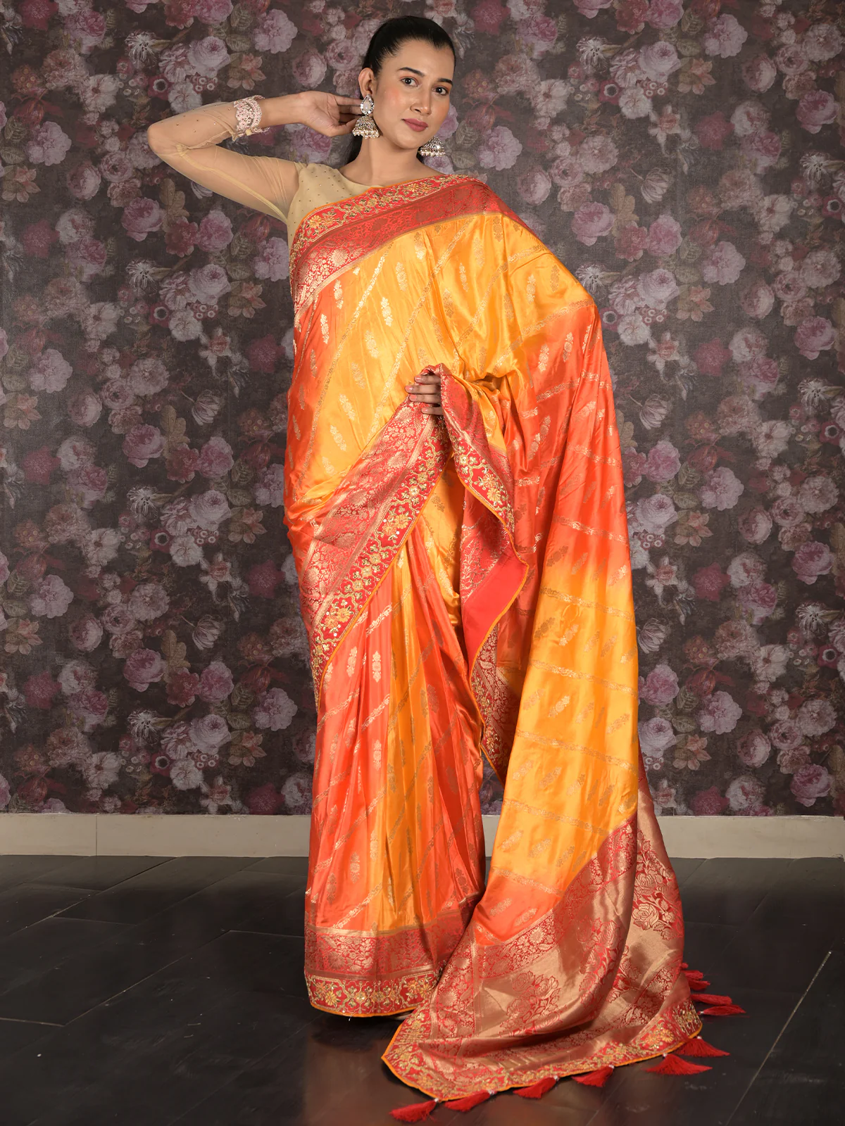 Odette Yellow Woven Heavy Silk Saree With Unstitched Blouse For Women - Image 2