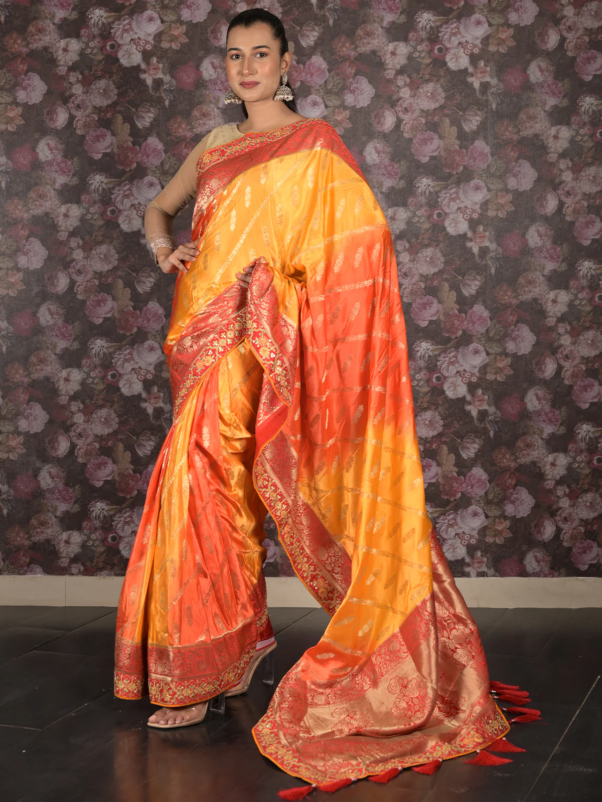 Odette Yellow Woven Heavy Silk Saree With Unstitched Blouse For Women - Image 3