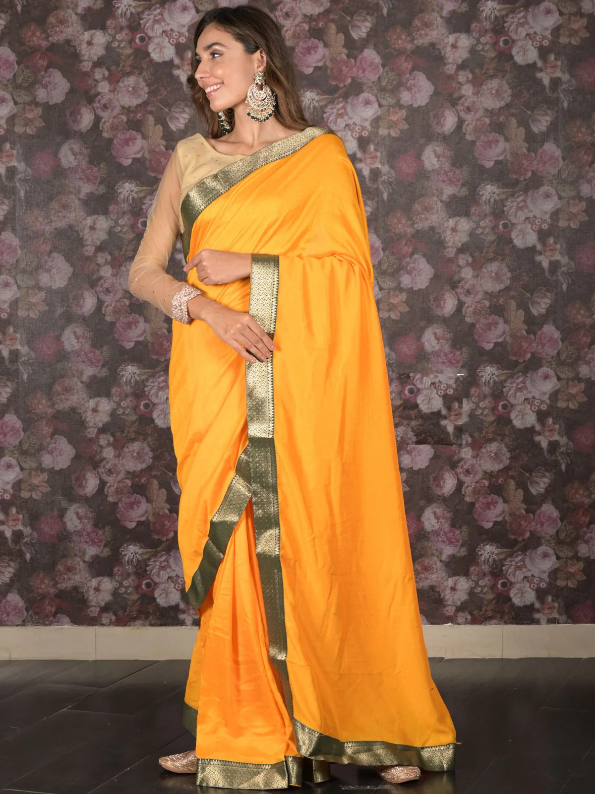 Odette Yellow Woven Silk Blend Saree With Unstitched Blouse For Women - Image 3