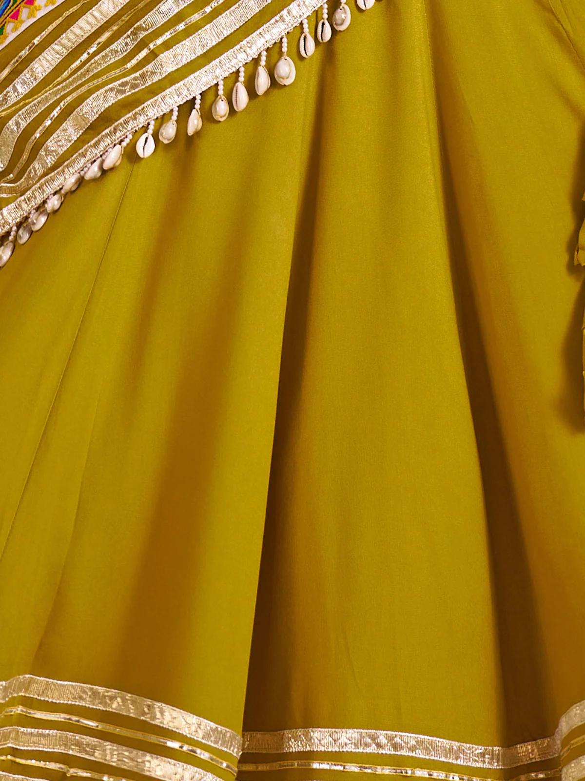 Odette Green Viscose Cotton Embroidered Semi-Stitched Lehenga Choli For Women - Image 5