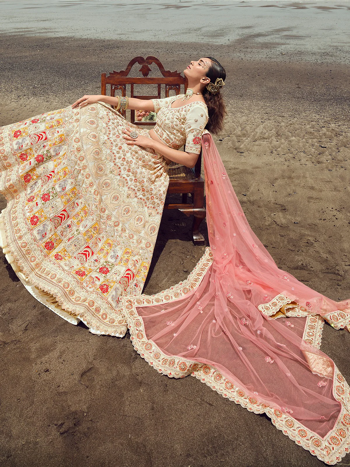 Odette Women Apricot Georgette Semi Stitched Lehenga With Unstitched Blouse - Image 2