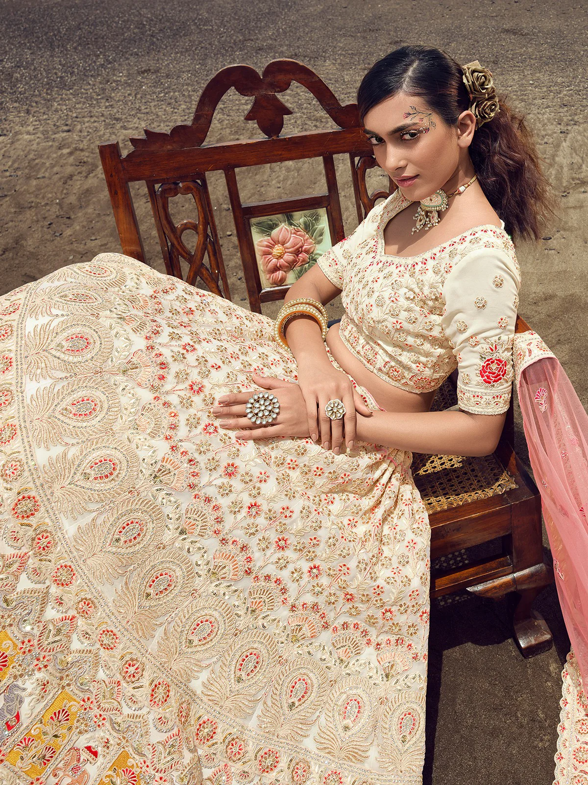 Odette Women Apricot Georgette Semi Stitched Lehenga With Unstitched Blouse - Image 3