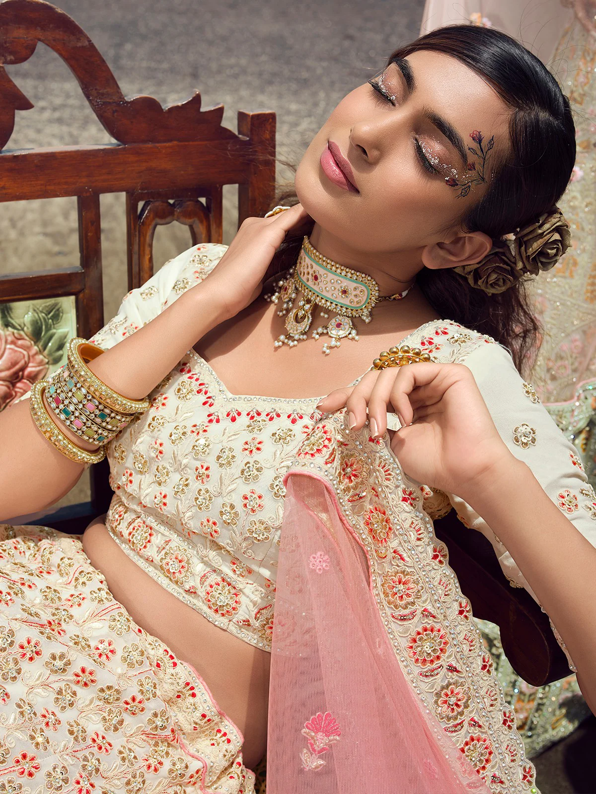 Odette Women Apricot Georgette Semi Stitched Lehenga With Unstitched Blouse - Image 4